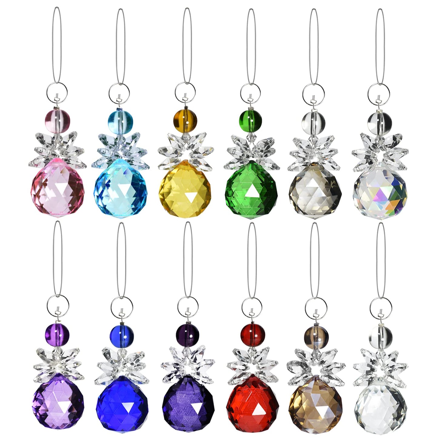 Wongblee 12 Pcs Glass Angel Hanging Ornaments, Multicolor Angels Suncatcher, Crystal Glass Angel Figurines