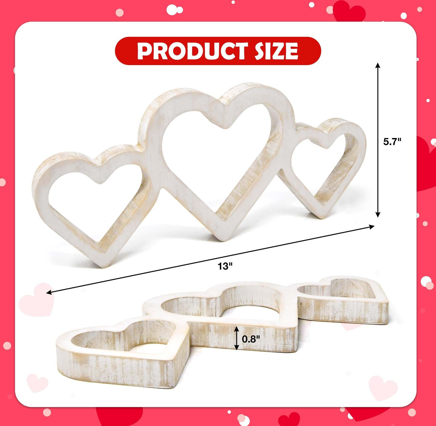 Gift Boutique Valentine's Day White Rustic Triple Heart Shaped Sign Decor Love Hearts Wooden Cutout Wall Table Tiered Tray Centerpiece Home Decoration