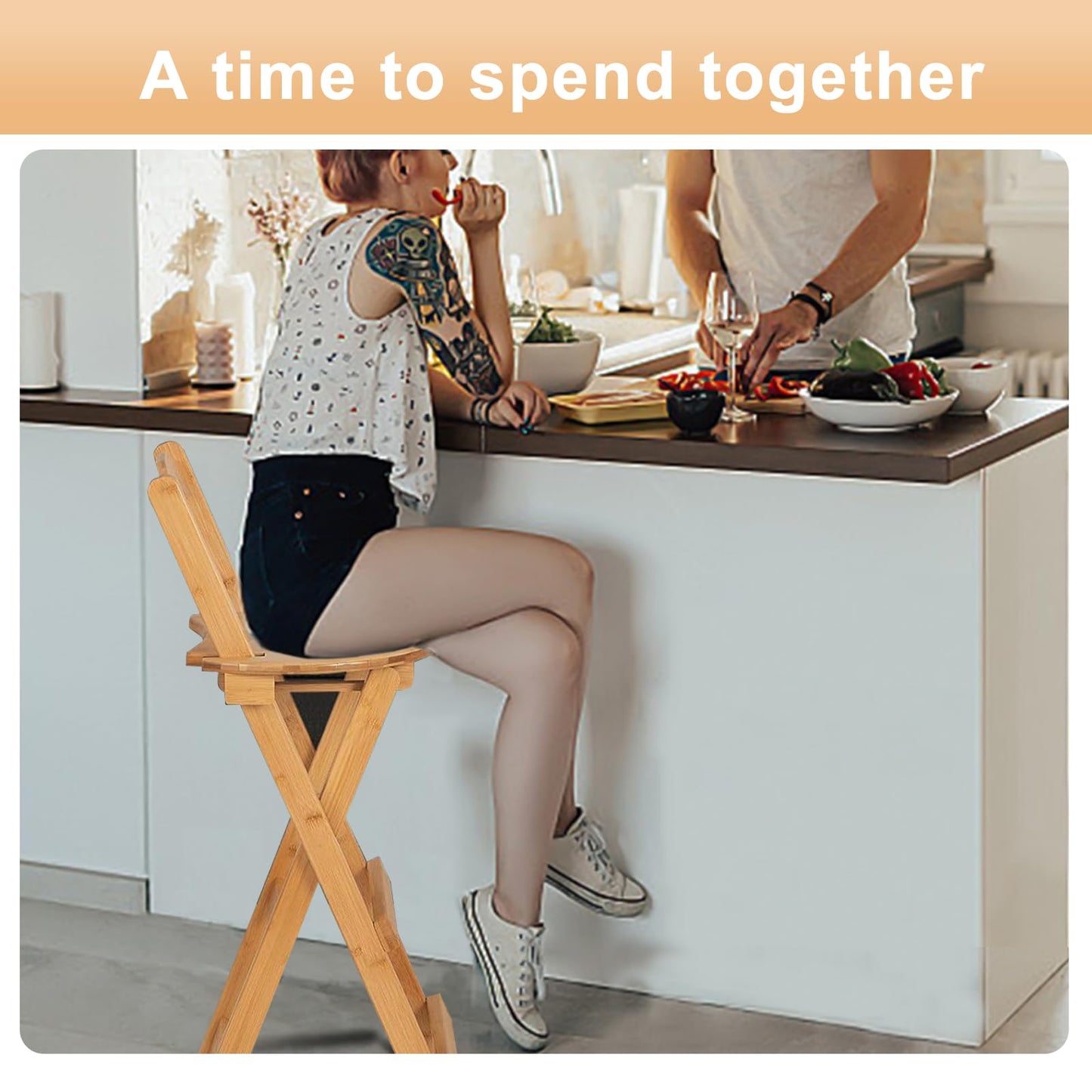 Yuxitia Folding Bar Stool Kitchen 24 inch Folding Kitchen Counter Chair Portable Wooden Bar Stool Outdoor Shop Kitchen Restaurant Coffee Stool 1 (Burlywood)