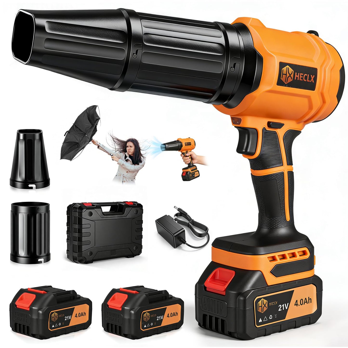 Leaf Blower Cordless, Handheld Leaf Blower with Battery and Charger, Handheld Leaves Blower Dryer Air Blowers for Patio Cleaning, Orange