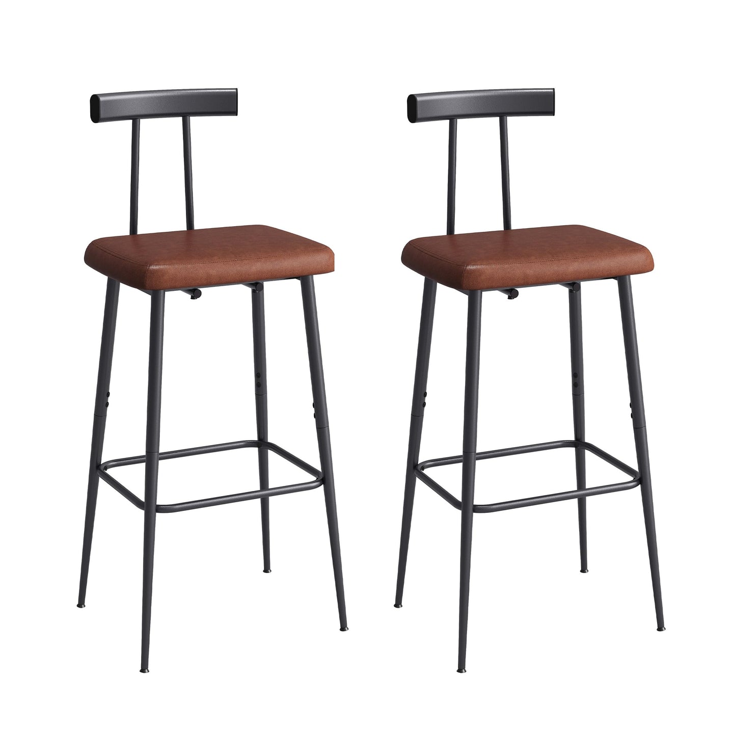 Bar Stools set of 2, Tall Bar Stools with Backrest and Footrest, Counter Height Bar Chairs, Industrial Barstools with PU Leather Cushion, for Kitchen, Dining Room, Bar, Cafe (Rustic Brown)KBS515R