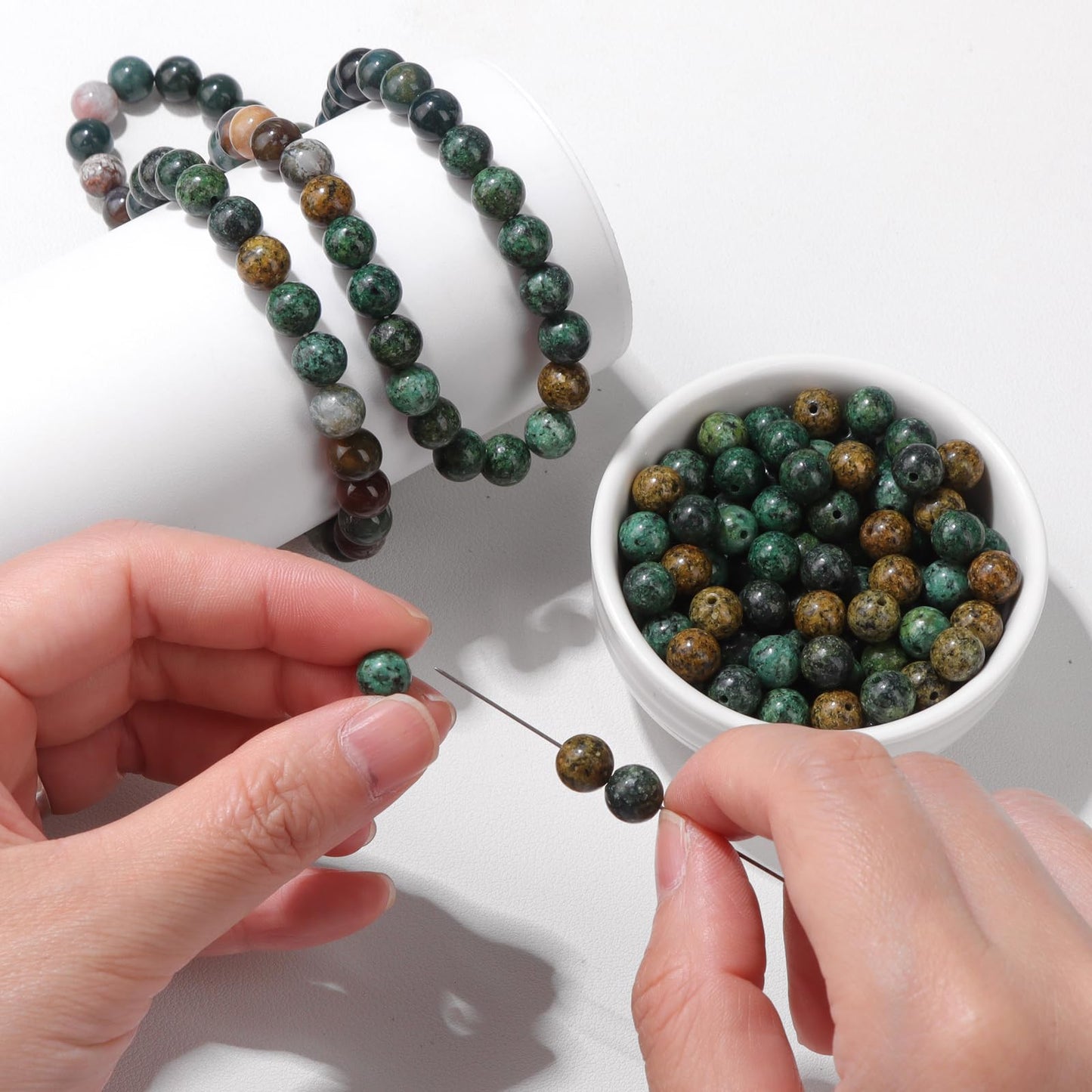 Risyfjew 100PCS 8mm Natural African Turquoise Beads Gemstone Round Loose Beads for Jewelry Making Chakra Crystal Stone Beads for Bracelets Necklace Earrings Making Supplies (100pcs/Strand)