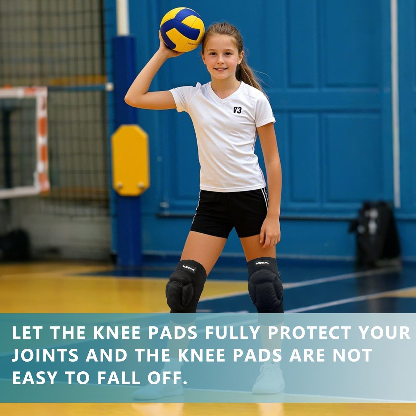 Peabownn Knee Pads Volleyball Girls 2XS-2XL - Thick Sponge Anti-slip Strips Gardening Knee Pads for Women Kid & Adult, Volleyball, House Cleaning, Construction Work, Dancing, Flooring S