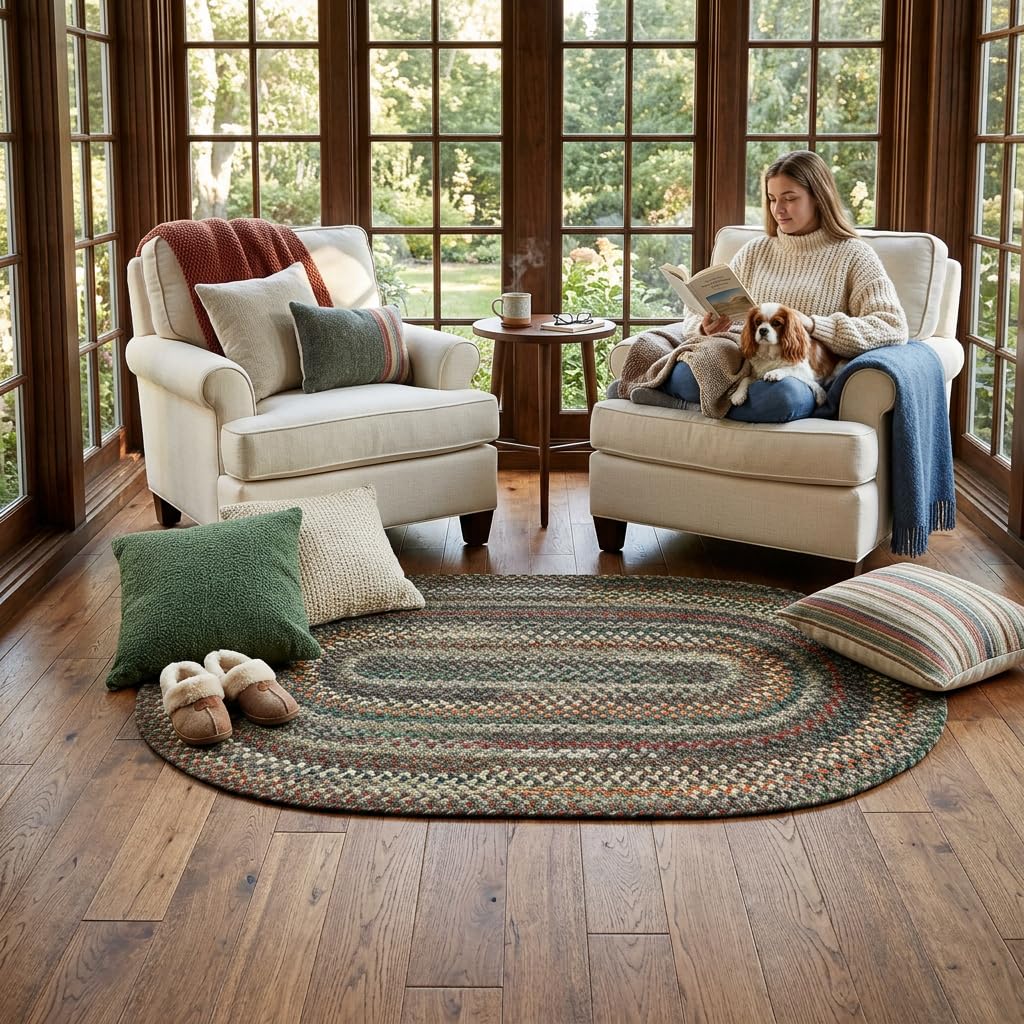 Capel American Heritage Green Multi 2'0"X3'0" Oval Braided Rug