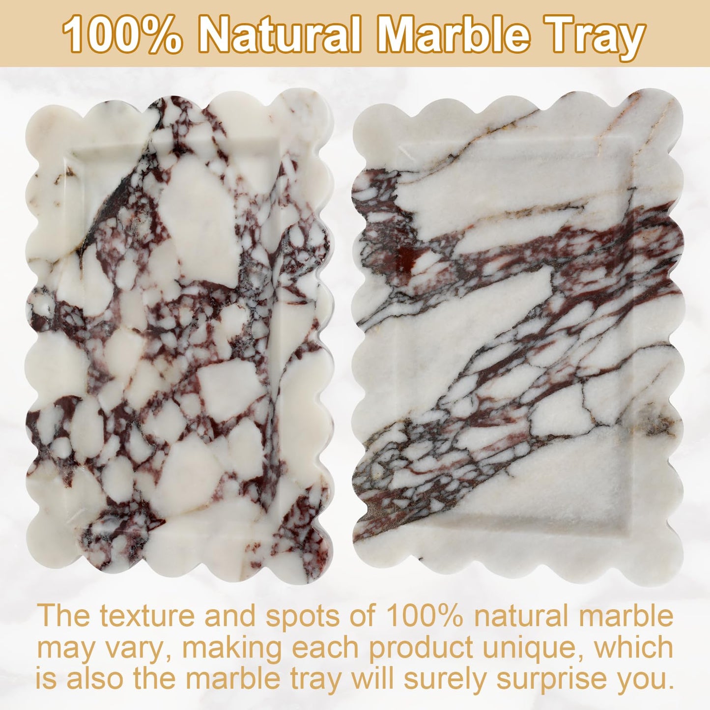Xosody 100% Natural Marble Vanity Tray - Real Stone Storage Organizer for Bathroom/Kitchen/Vanity/Dresser, Countertop Tray for Perfume, Jewelry, Home Decor, 11.8 x 7.8 x 0.7 Inch