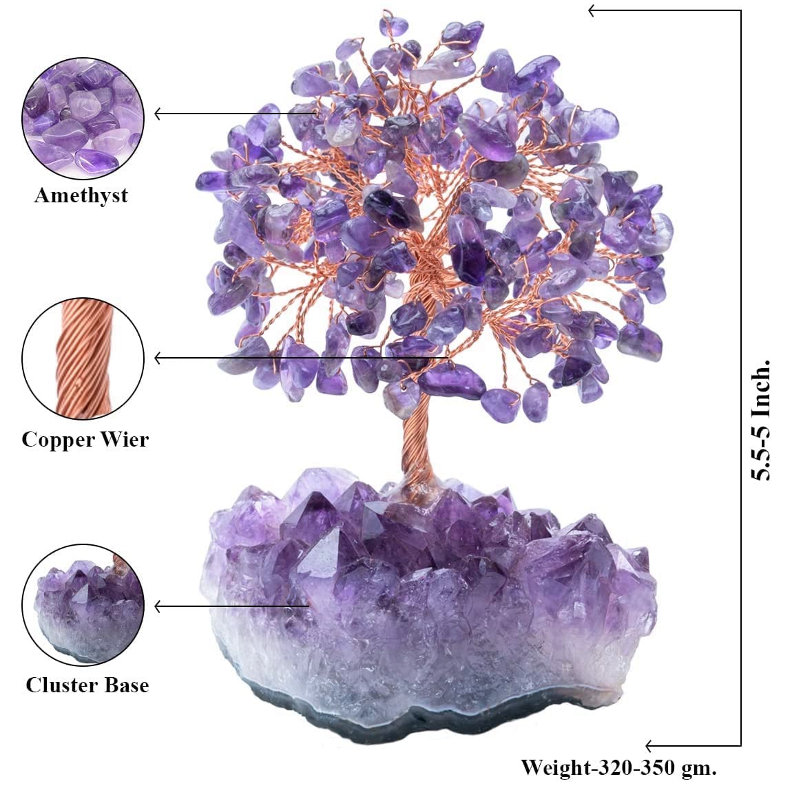 Crocon® Amethyst Crystals Tree of Life Cluster Base, Birthday Gifts for Women, Home & Office Decor Money Tree Healing Crystals Womens Gifts Ideas House Warming Gift Sister Unique Purple Decoration