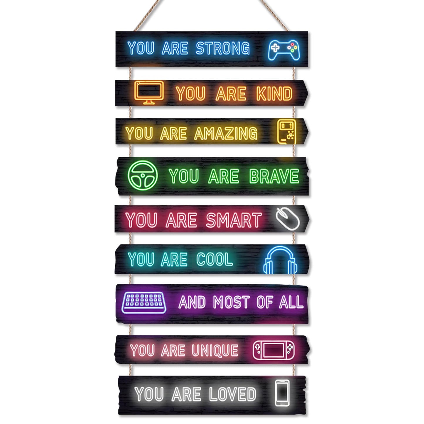 Game Room Decor for Boys, 9-Piece Gaming Wall Art with Inspirational Quotes, Gamer Themed Wooden Signs for Kids Bedroom, Video Game Playroom & Boys Room Wall Decor
