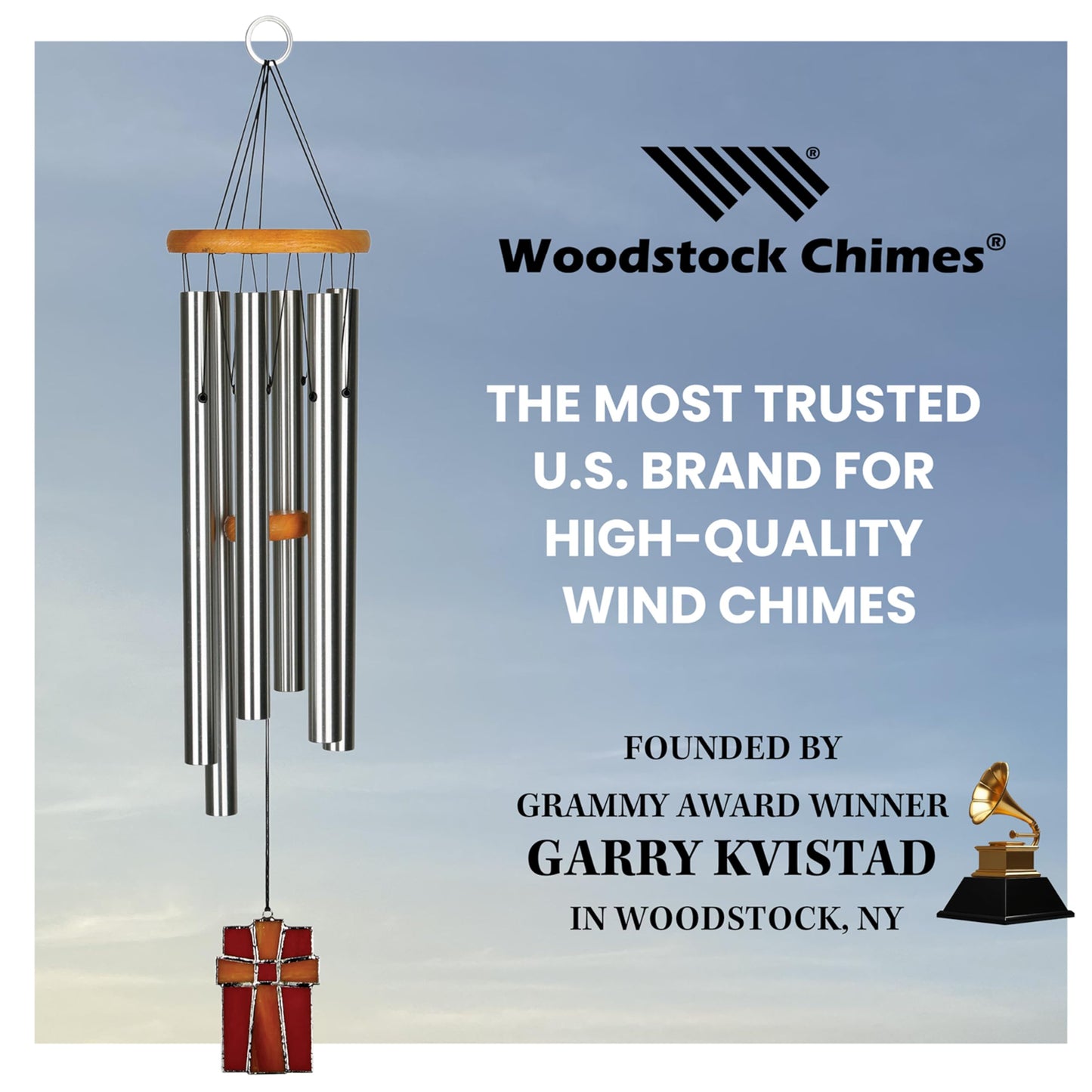 Woodstock Wind Chimes for Outside, Outdoor Decor, Garden, Patio and Front Porch Decor, (28") Memorial Sympathy Wind Chimes Amazing Grace Wind Chime Stained Glass Cross Christmas Gifts (AGS)