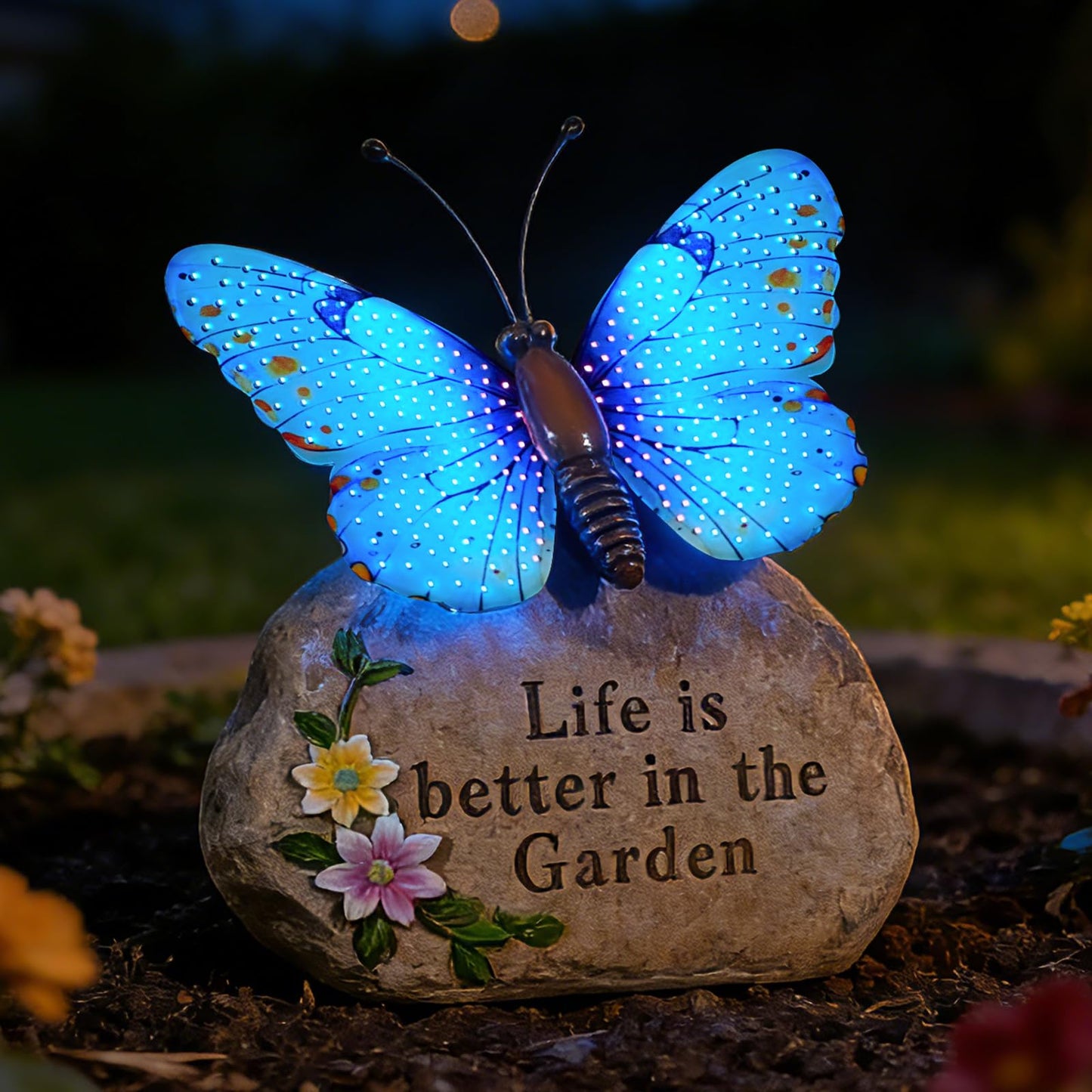 XMHBCSM Solar LED Butterfly Garden Statue with Sparkling Light-Up Wings - Outdoor Yard Patio Decor Figurine, for Women Mom Grandma (Blue)