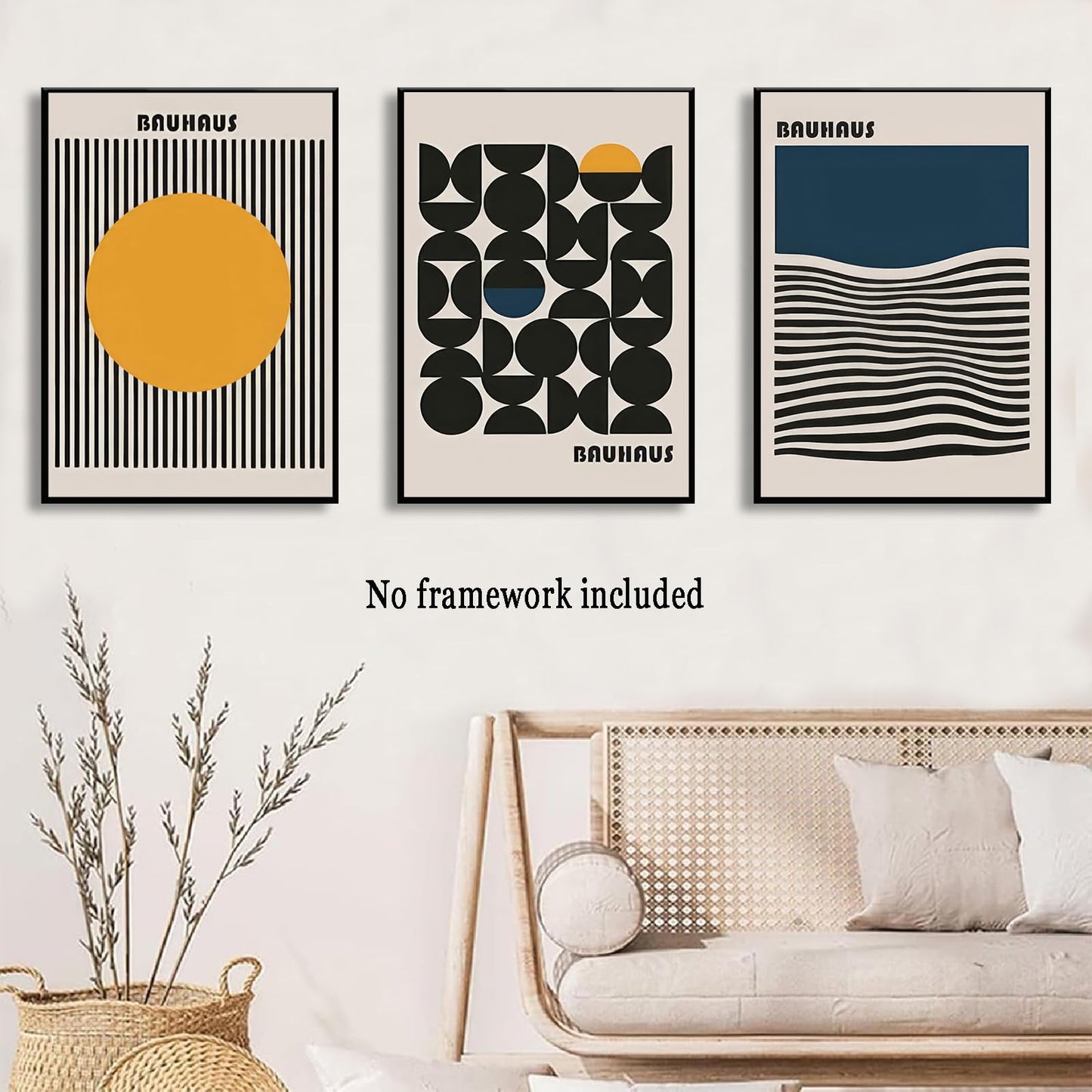 3Pcs Bauhaus Style Wall Art Bohemian Abstract Wall Decor Minimalist Canvas Mid Century Moderngeometry Poster Prints Painting Picture Suitable for Living Room Bedroom （12x16 unframed）