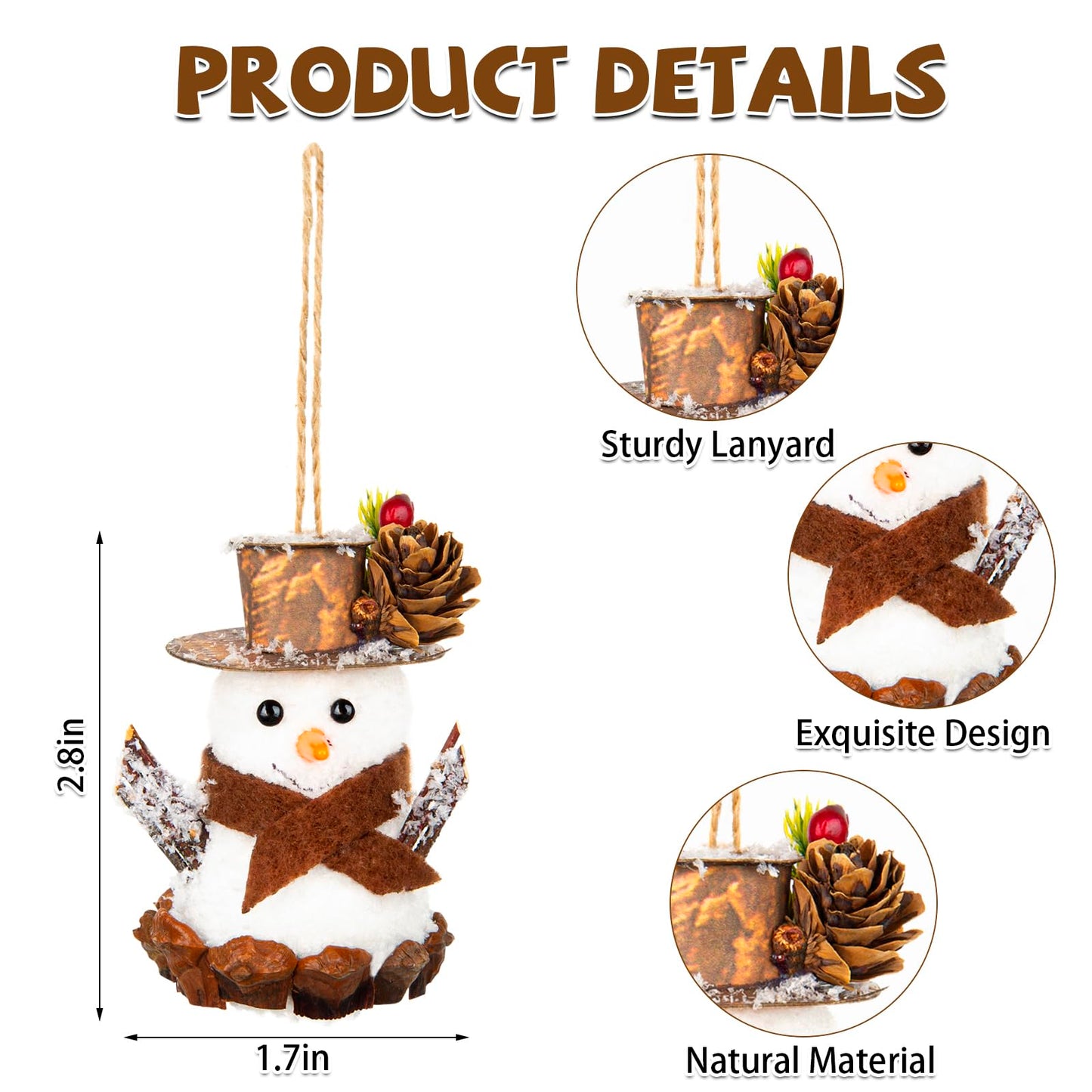 4Pcs Christmas Snowman Ornaments - Handmade Hanging Decoration, Christmas Decor - Ideal for Christmas Tree, Holiday Centerpiece, Party Supplies, and Home Decor