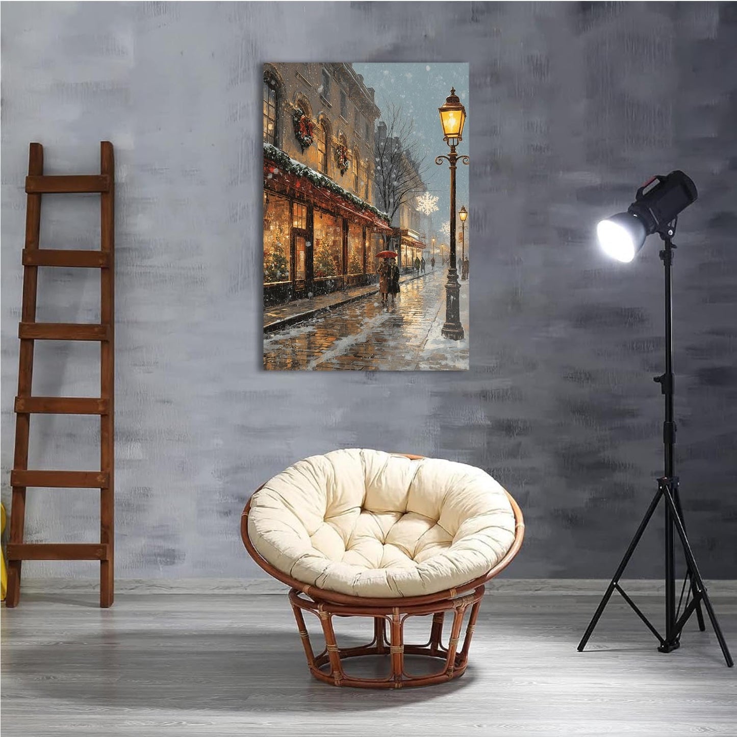 vjfkskuey Romantic winter Christmasn Christmas street scene wall art snow scene holiday joint night print poster travel festive decor art