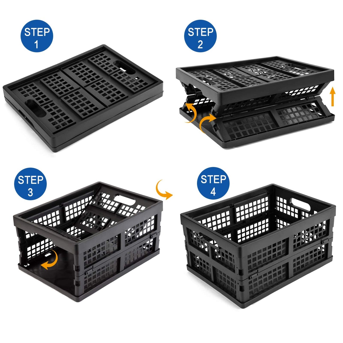 Eslite 16L Plastic Collapsible Storage Crates,Folding Crates Storage,Pack of 4,Black