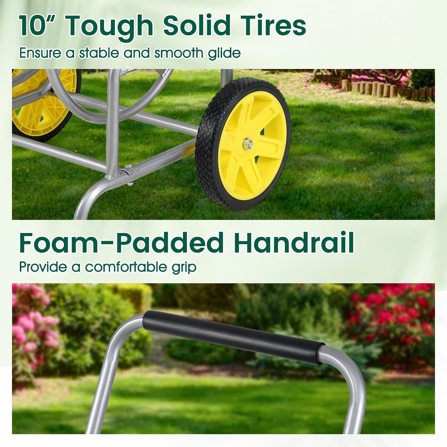 Goplus Garden Hose Reel Cart, 230 FT of 5/8" Large Capacity, Heavy-Duty Metal Hose Cart w/ 2 Wheels, Storage Basket, Portable Water Hose Organizer for Outside Yard, Outdoor Planting Tool