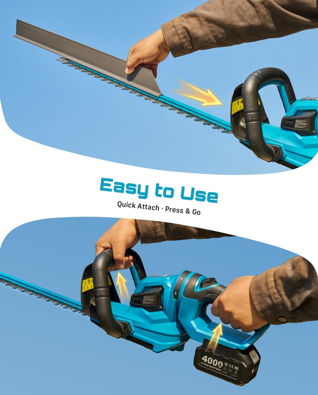SEESII 22" Hedge Trimmer Cordless, 20V Electric Bush Trimmer with 2 Pcs 4000mAh Batteries & Charger, 180°Rotatable Handle, 3/4" Blade Gap, Debris Collector, Handheld Power Shrub Trimmers for Yard