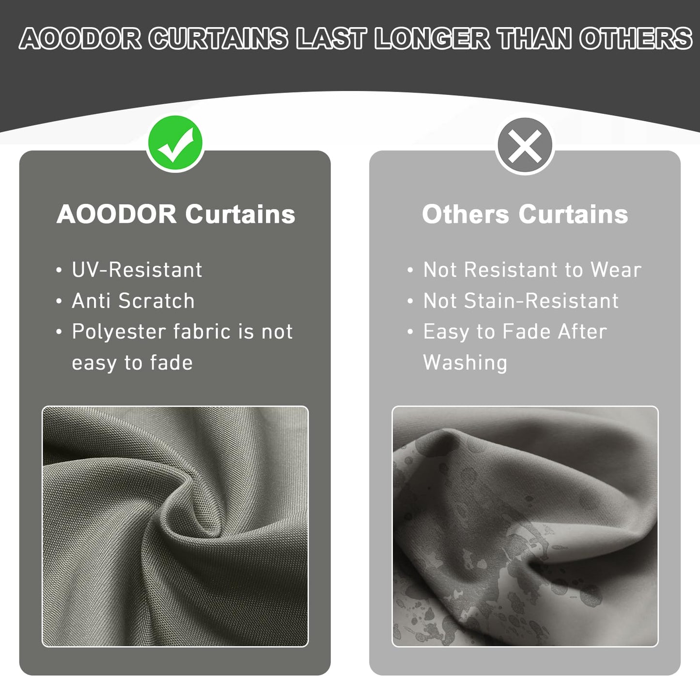 Aoodor 10x12 ft Outdoor Gazebo Curtains, 4 Panels Waterproof Privacy Sidewall Replacement with Zipper for Patio Pergola and Canopy, Gray