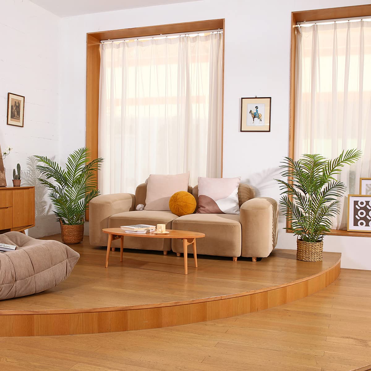 LOMANTO Fake Majesty Palm Plant 4Ft Artificial Tree for Home Decor Indoor Small Faux Trees in Pot Fake Tropical Plants for Housewarming 2Pack