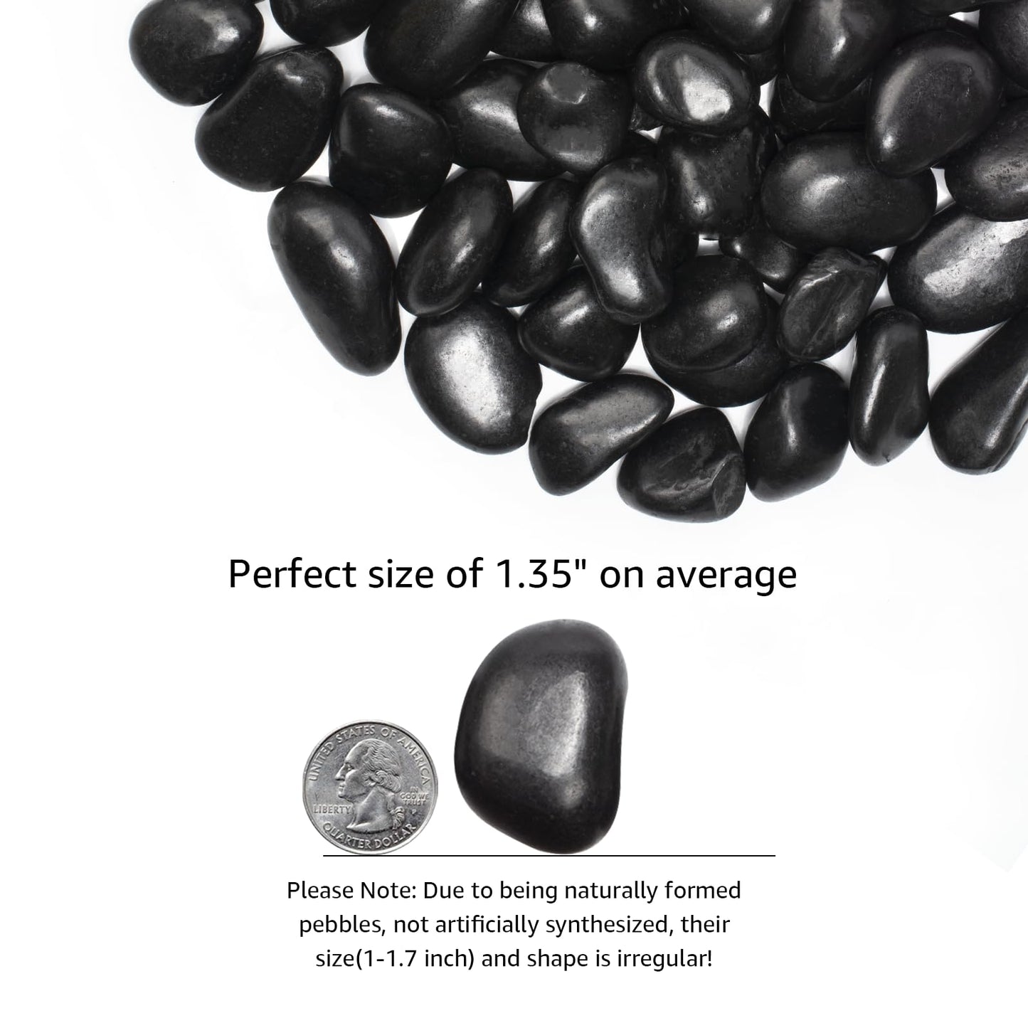 LOOIOOJ 40 Lbs Black River Rocks - Large Polished Black Pebbles for Plants & Garden Decorative Stones，1-2" Polished Pebbles for Landscaping, Fish Tanks, Flower Pots, Water Fountains