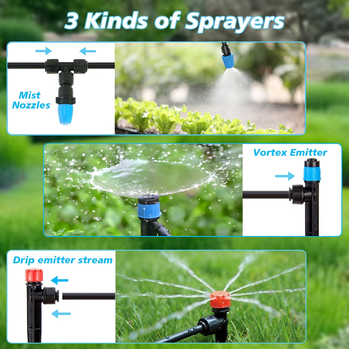 230FT Drip Irrigation System,Automatic Garden Watering System with 1/4" & 1/2" Tubing, Adjustable Spray Nozzles & Sprinklers and Accessories for Garden, Greenhouse, Lawn, Potted Plants