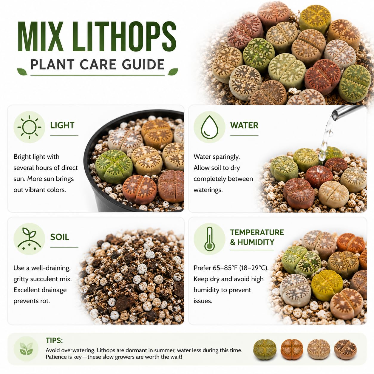 Lithops Large Random Mix Living Stones Succulent Plants Live | 20 Pcs Live Lithops Seedlings | Bare Root Without Pot or Soil, Suitable for Indoor or Outdoor Gardens & Office Use, Friend Plant Lovers