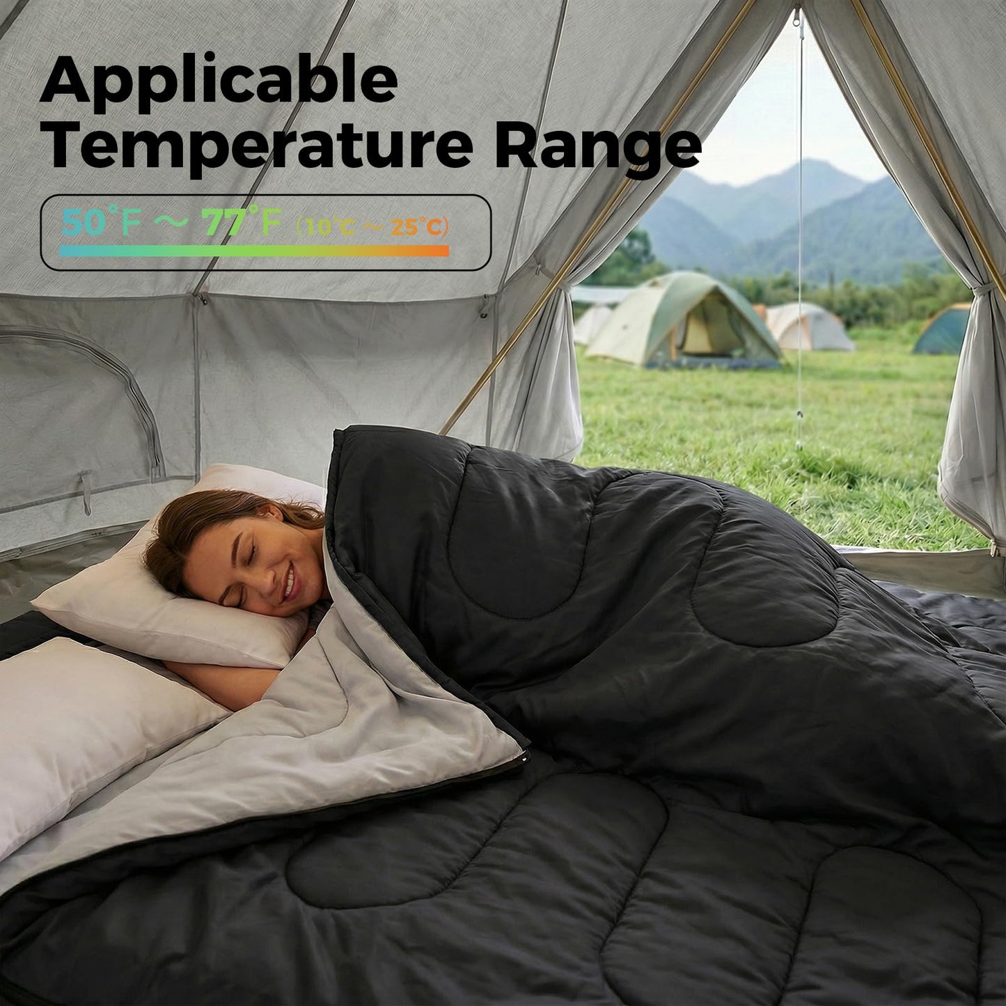 OLIXIS Double Sleeping Bag for Adults with Pillow, Lightweight Portable Large Sleeping Bag for 2 Person, Cold Weather & Warm Sleep Bag for 3 Seasons Backpacking, Camping, Hiking, Outdoor Adventure