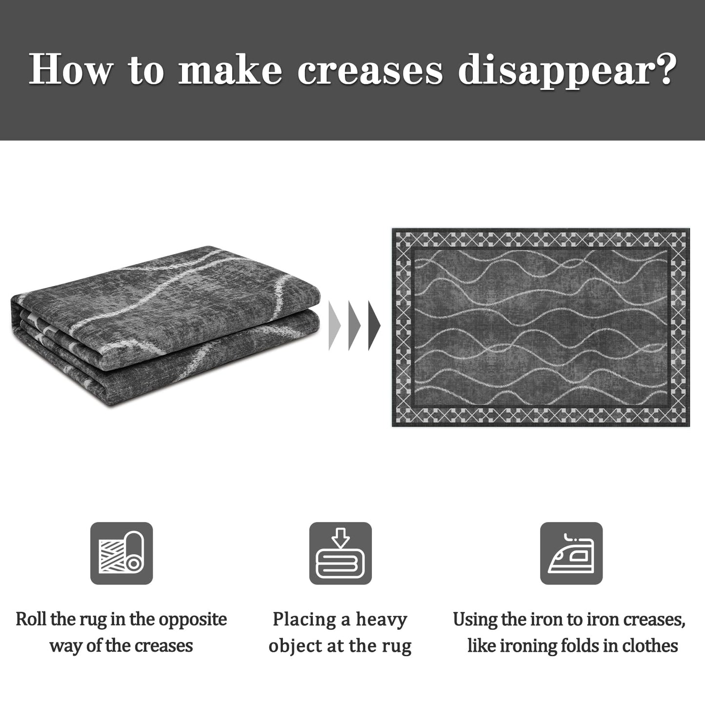 DweIke 4x6 Area Rugs for Living Room, Machine Washable Bordered Rug for Bedroom, Luxury Rubber Backing (Non-Slip) Low Pile Throw Carpet for Dining Room Kitchen Home Decor, Black Grey