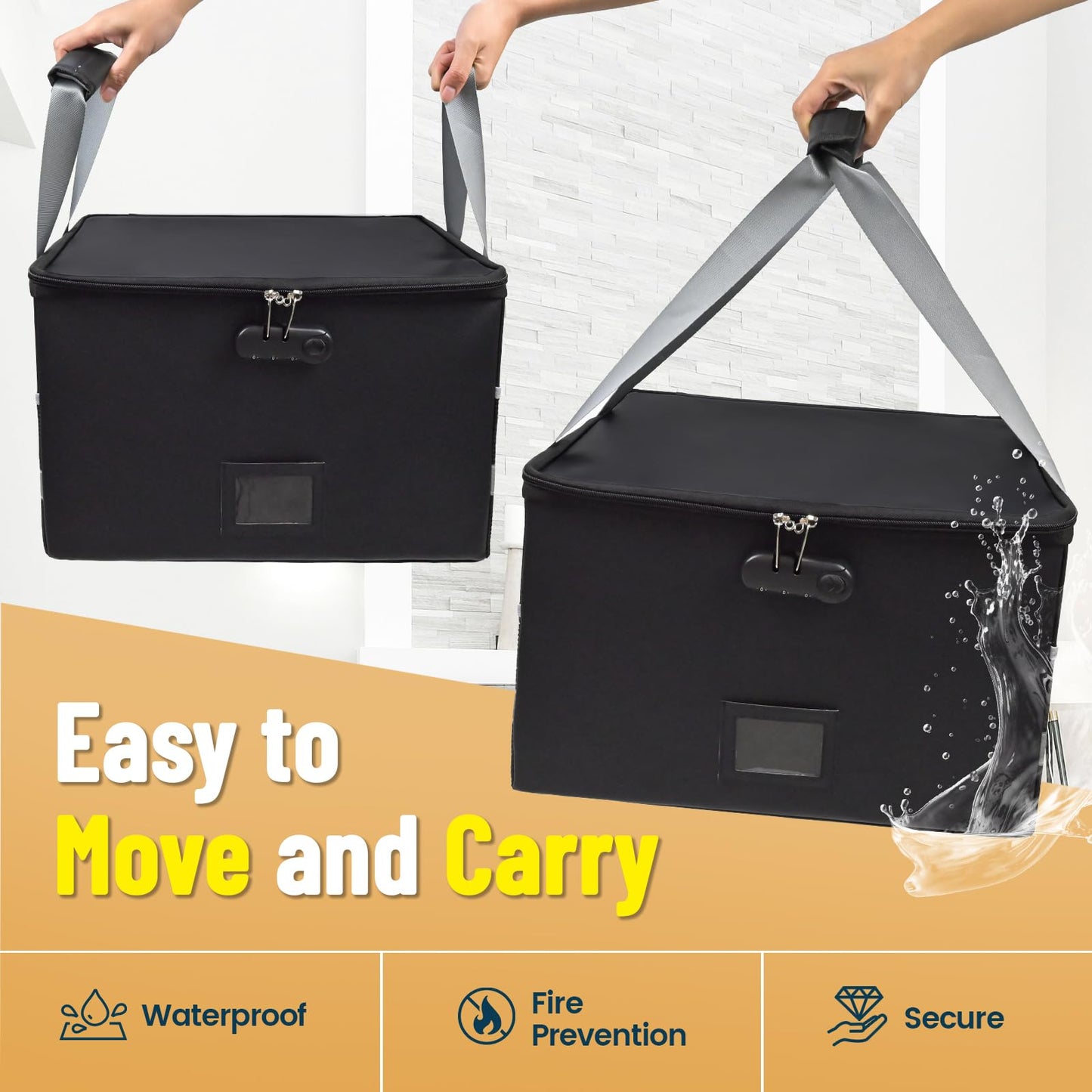 File Box with Hanging Folders Important Fireproof Document Organizer with Lock Collapsible Portable File Box with Handle for Home or Office for Hanging Letter & Legal Folder