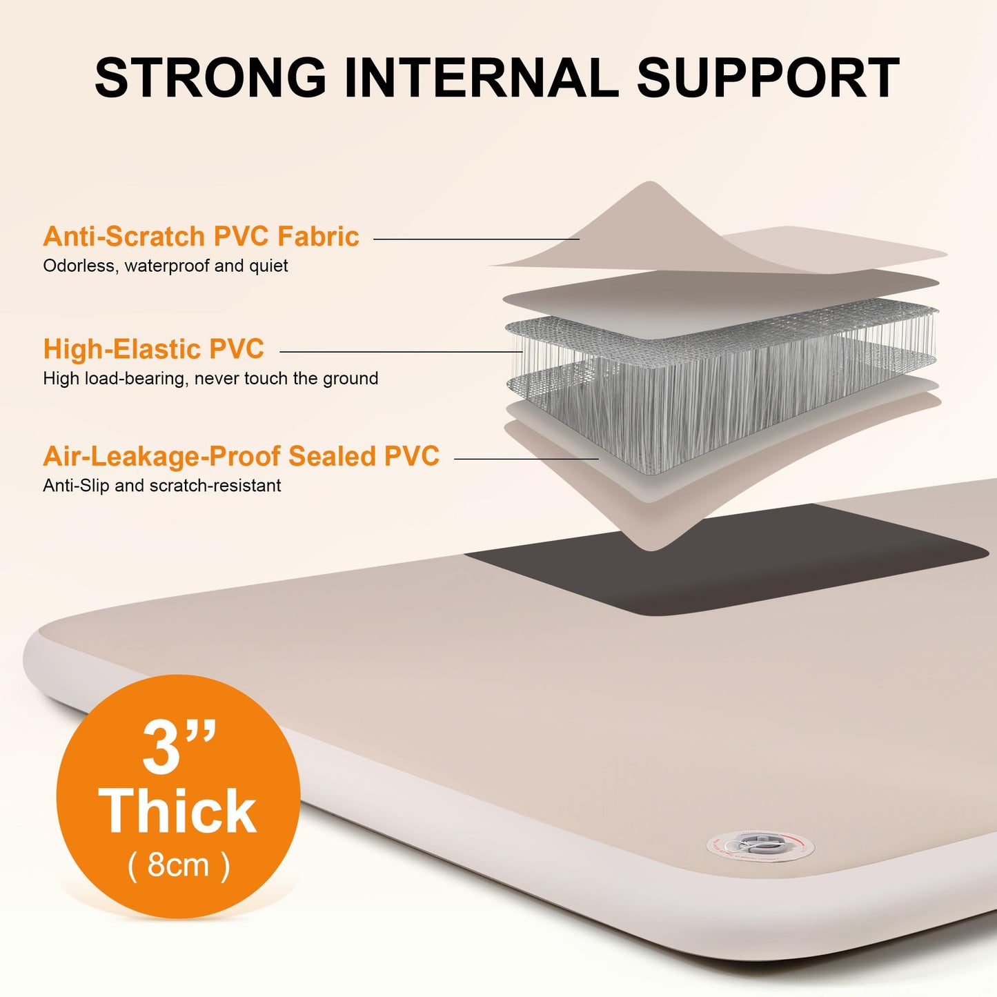 TOBTOS High-Support Full Size Camping Air Mattress, 3" Thick No Sagging Inflatable Mattress with Manual Pump, Double Sleeping Pad for Camping, Home, Hiking