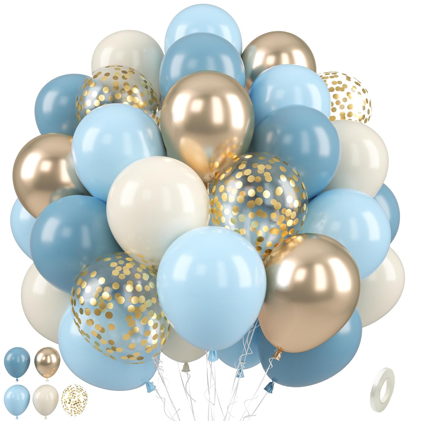 Paready Dusty Blue Balloons, 50 Pcs Light Blue Champagne Gold Balloons, Baby Shower Balloon, 12 Inch Sand White Retro Ice Mist Macaron Balloon for Birthday Bridal Shower Engagement Party Decorations