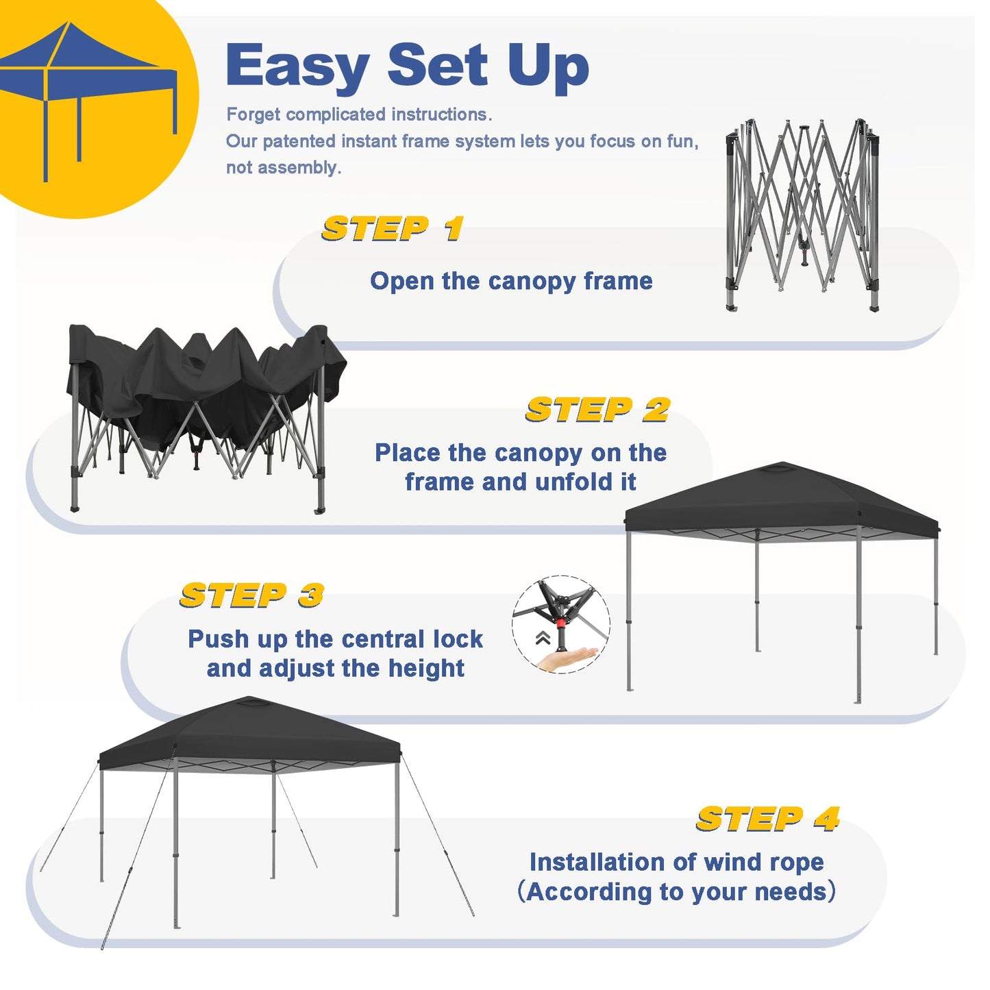 Explore Land 10x10 Pop Up Canopy with One Push Setup Heavy Duty Outdoor Sun Shade Tent for Beach,Camping,Events,Parties(Black)