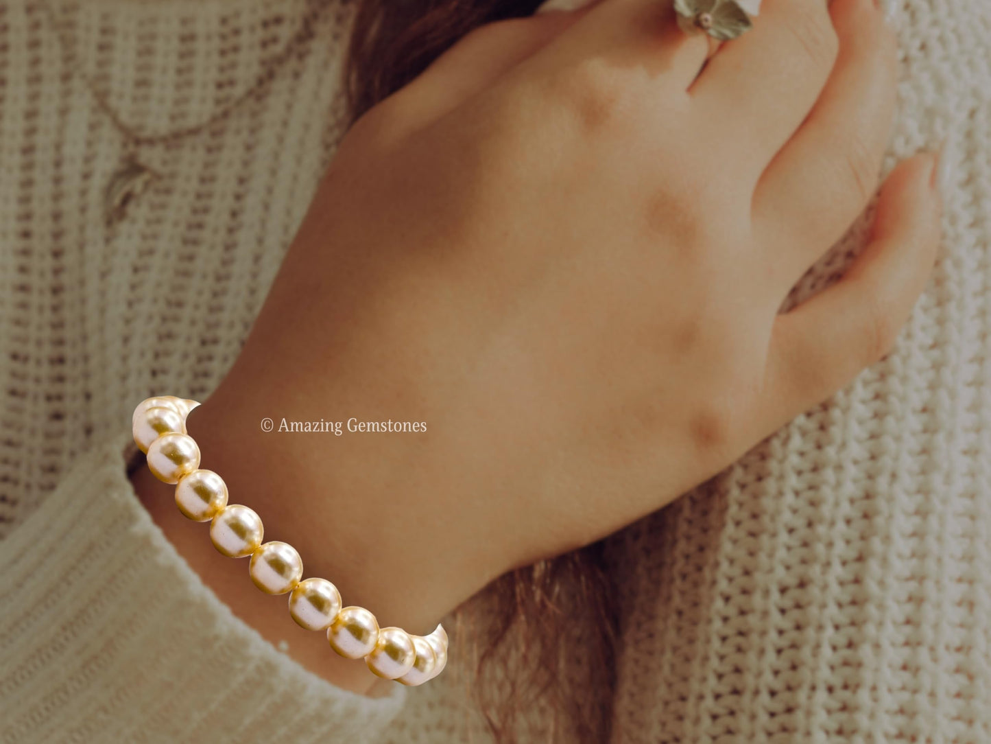 Amazing Gemstone Crystal Bracelet for Women Men's Gifts - Protection Healing Crystal Bracelet - 8mm Gemstone Beaded Stretchable Bracelet Pulseras Para Hombres Mujer Stocking Stuffers Mothers Day Gift (Yellow Pearl)