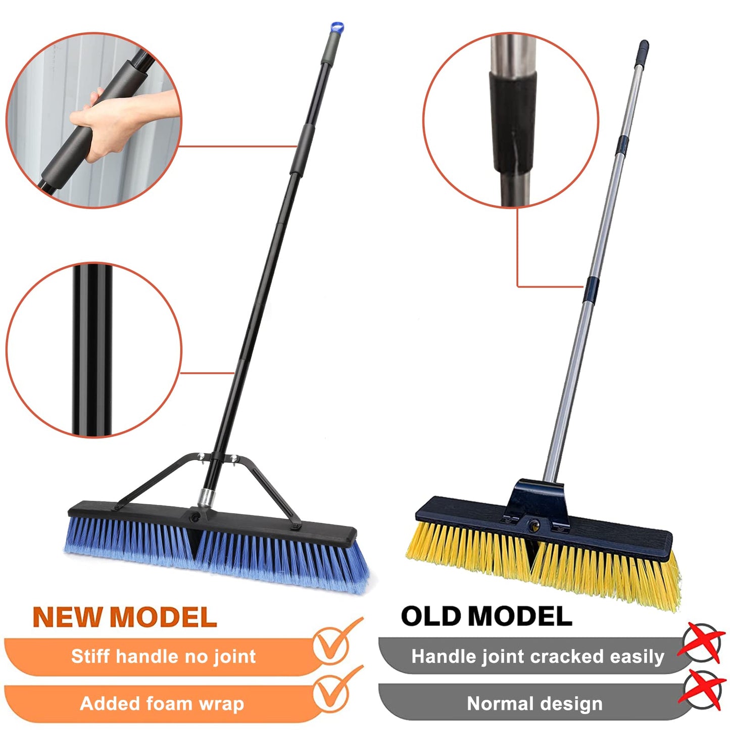 24 inches Push Broom Outdoor for Deck Driveway Garage Yard Patio Concrete Floor Cleaning-Blue-2 Pack