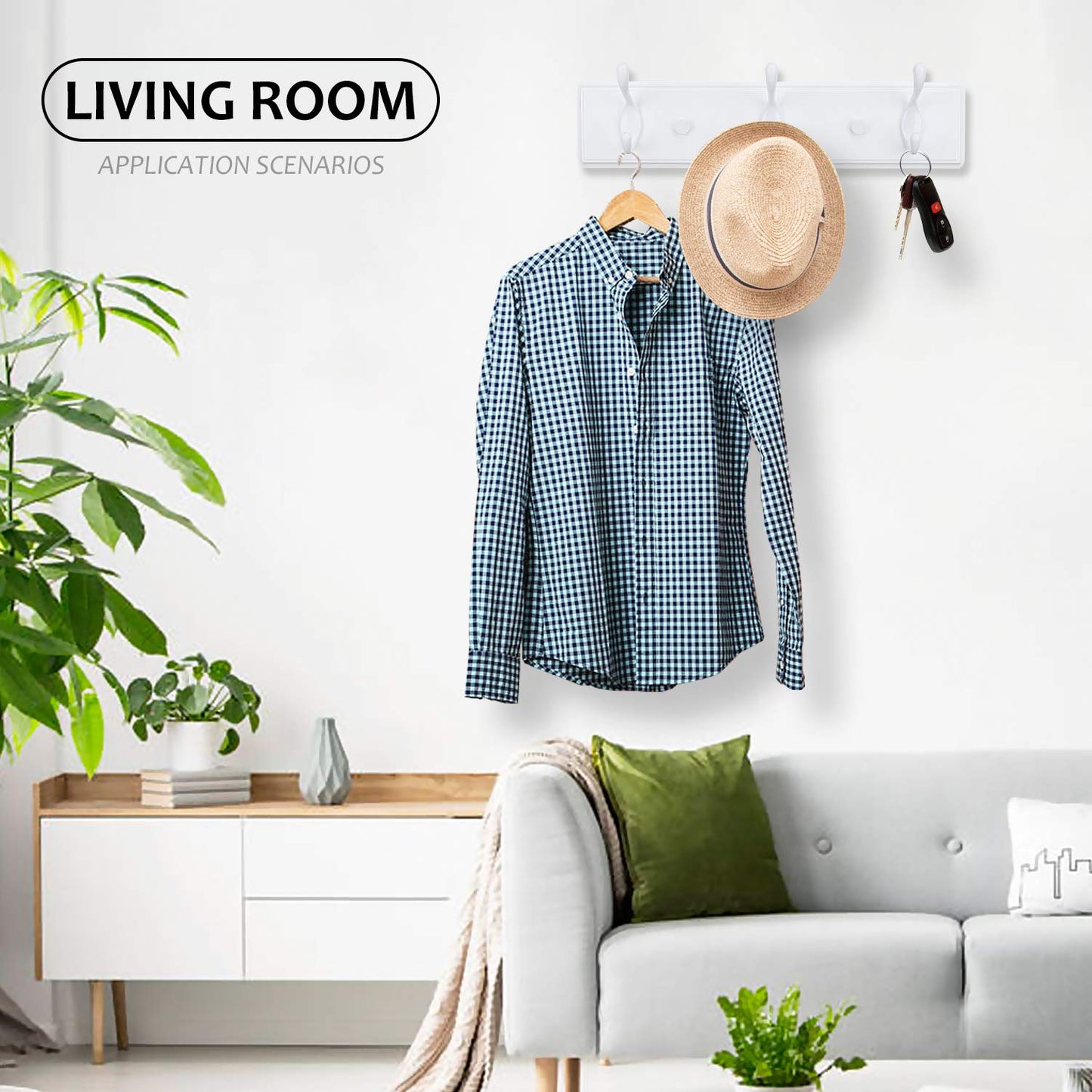 Badiano Wooden Coat Rack, Wall-Mounted Organizer for Closet, Entryway, Hallway, Foyer, Bedroom, Heavy Duty Double Hooks for Hanging Towels, Bags, Hats, Jackets, Key (White, 3 Hooks)