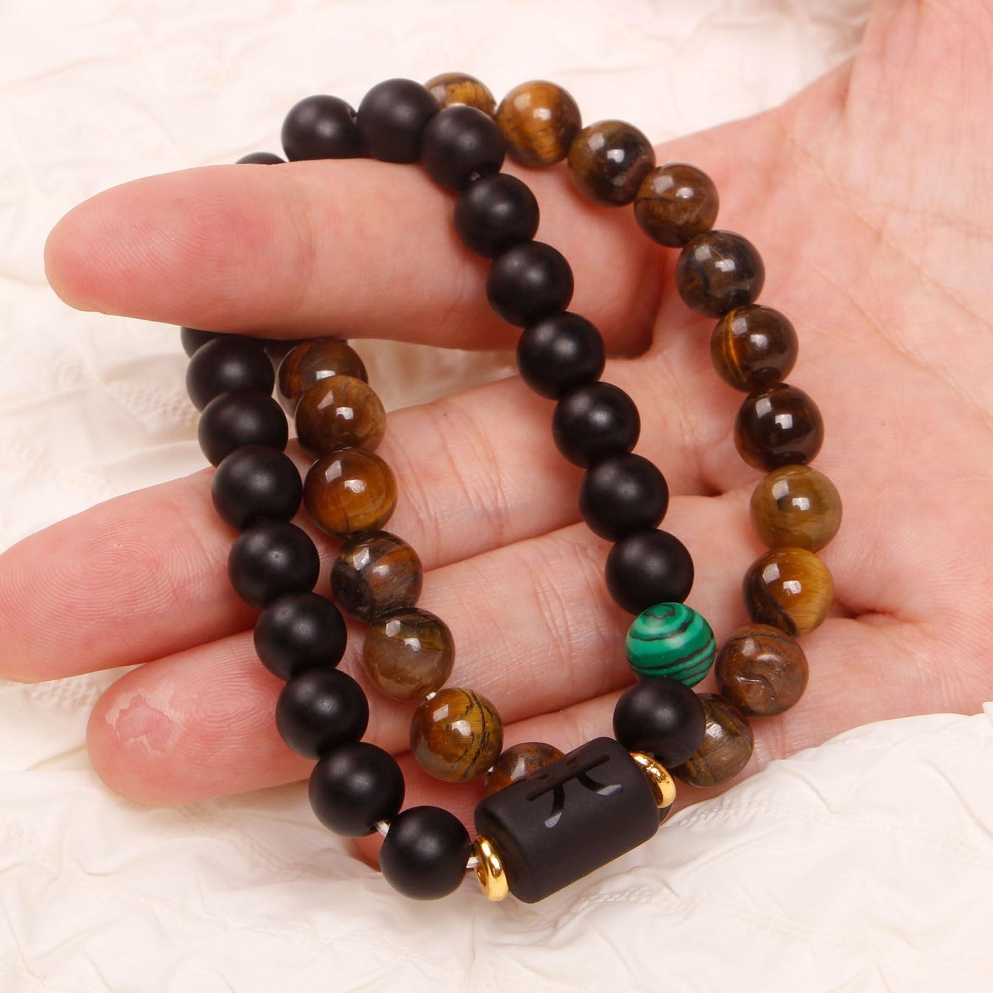 Zodiac Bracelets for Women Pisces Black Obsidian Bracelet Constellation Horoscope Bracelets Crystal Tiger Eye Beads Bracelet Jewelry 2 Pcs