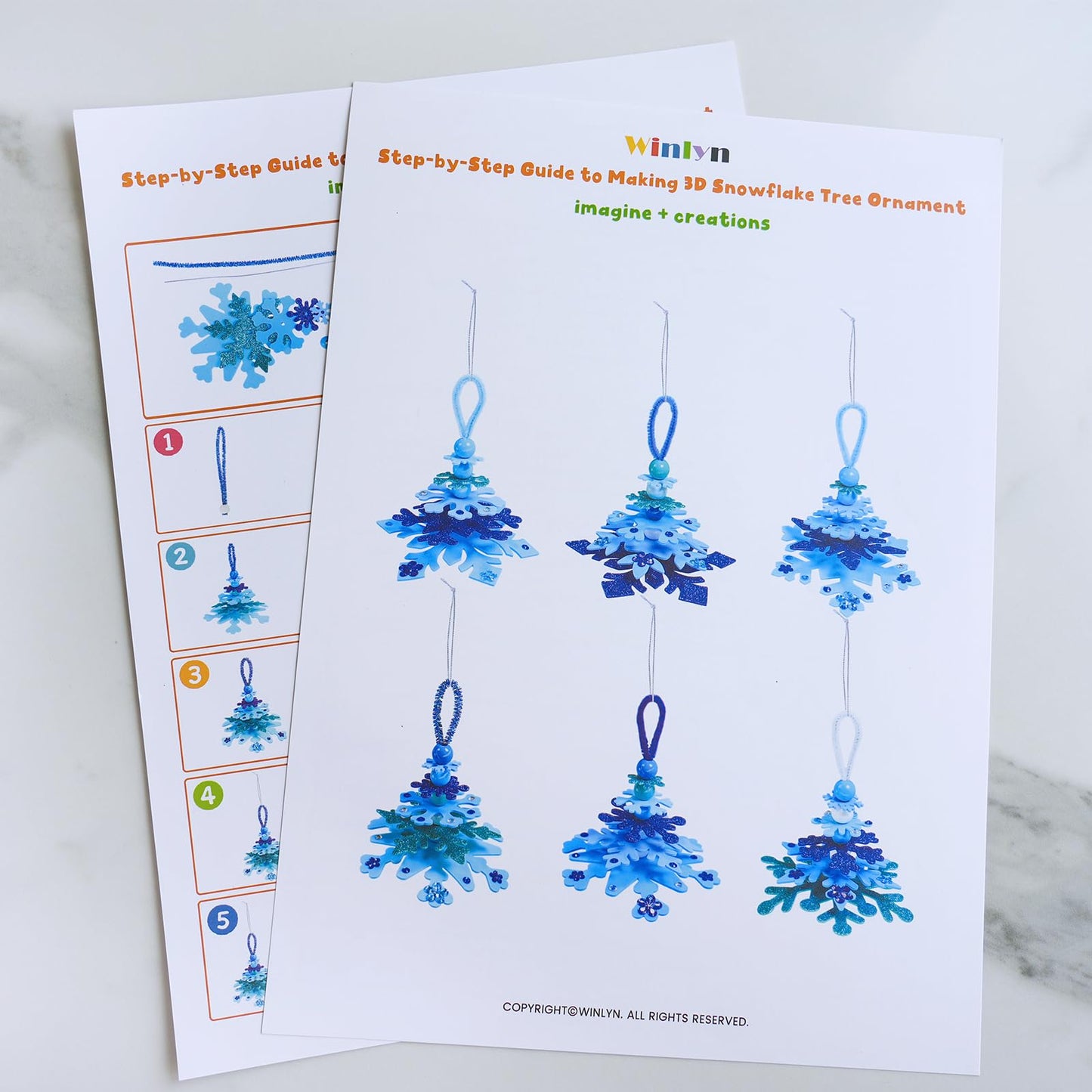Winlyn 24 Sets Christmas Craft Kits Winter Crafts DIY 3D Snowflake Tree Ornaments Decorations Art Sets Foam Snowflake Christmas Arts and Crafts for Kids Holiday Classroom Art Activities Party Favors