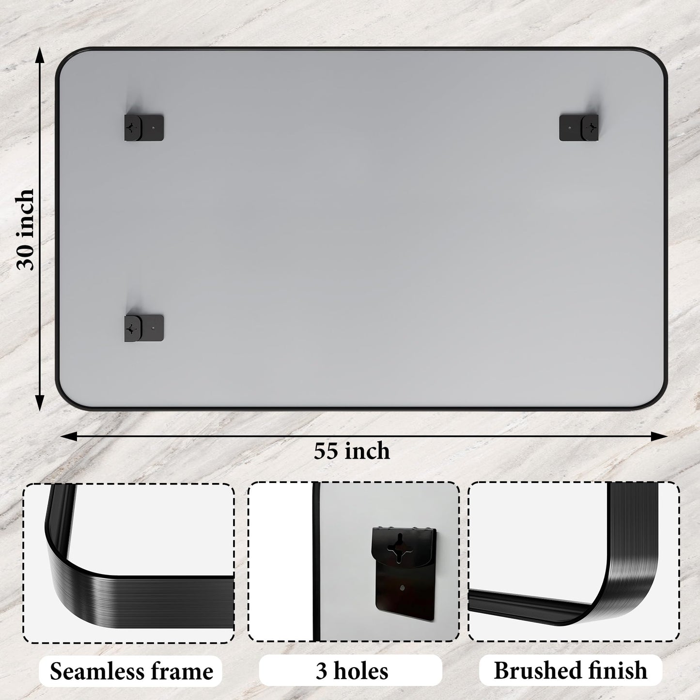 Black Metal Vanity Rounded Rectangle Bathroom Mirrors for Over Sink Wall, 55x30 Inch Large Matte Mirror, Anti-Rust, Modern Decorative for Restroom, Farmhouse