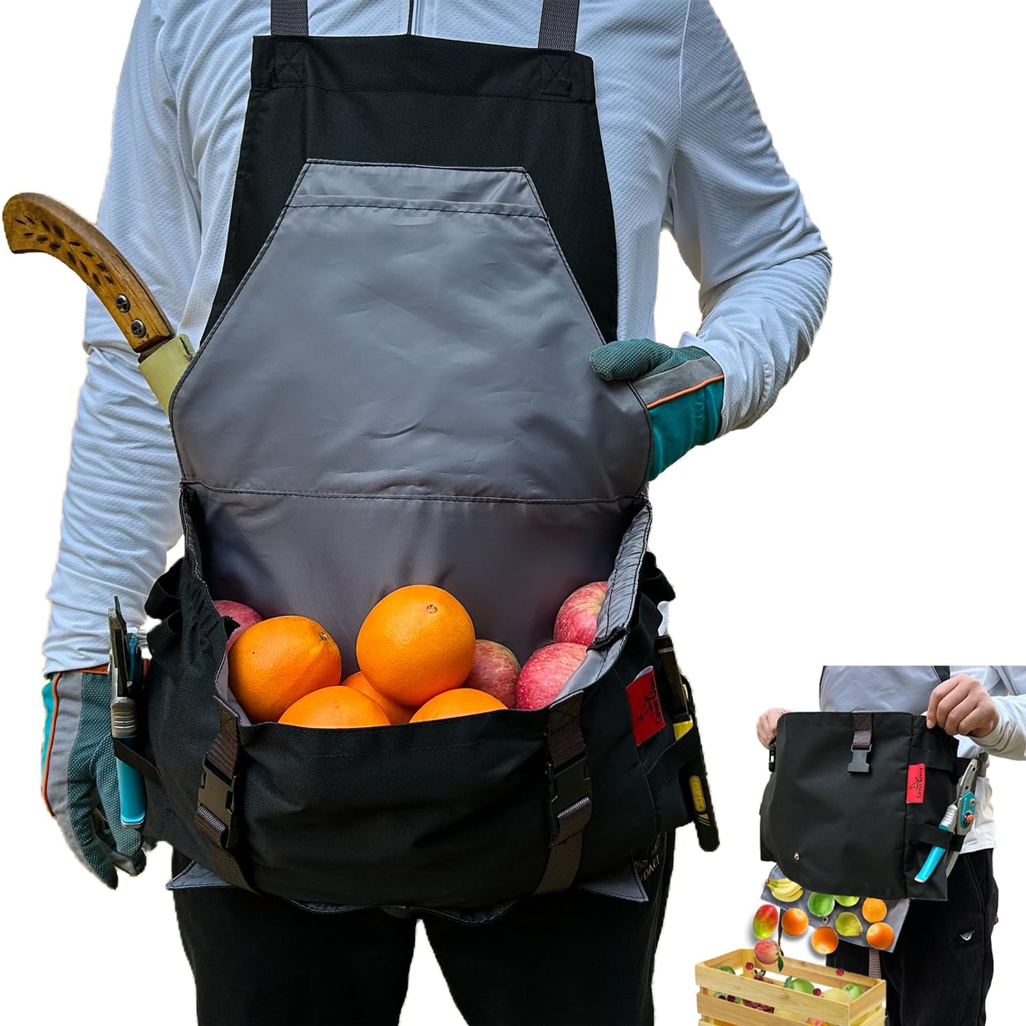 Cover Geny Gardening Apron Waterproof Cross Back Apron, 600D Heavy Duty Apron Harvest with Pockets, Adjustable Straps and Quick Release (BLACK)