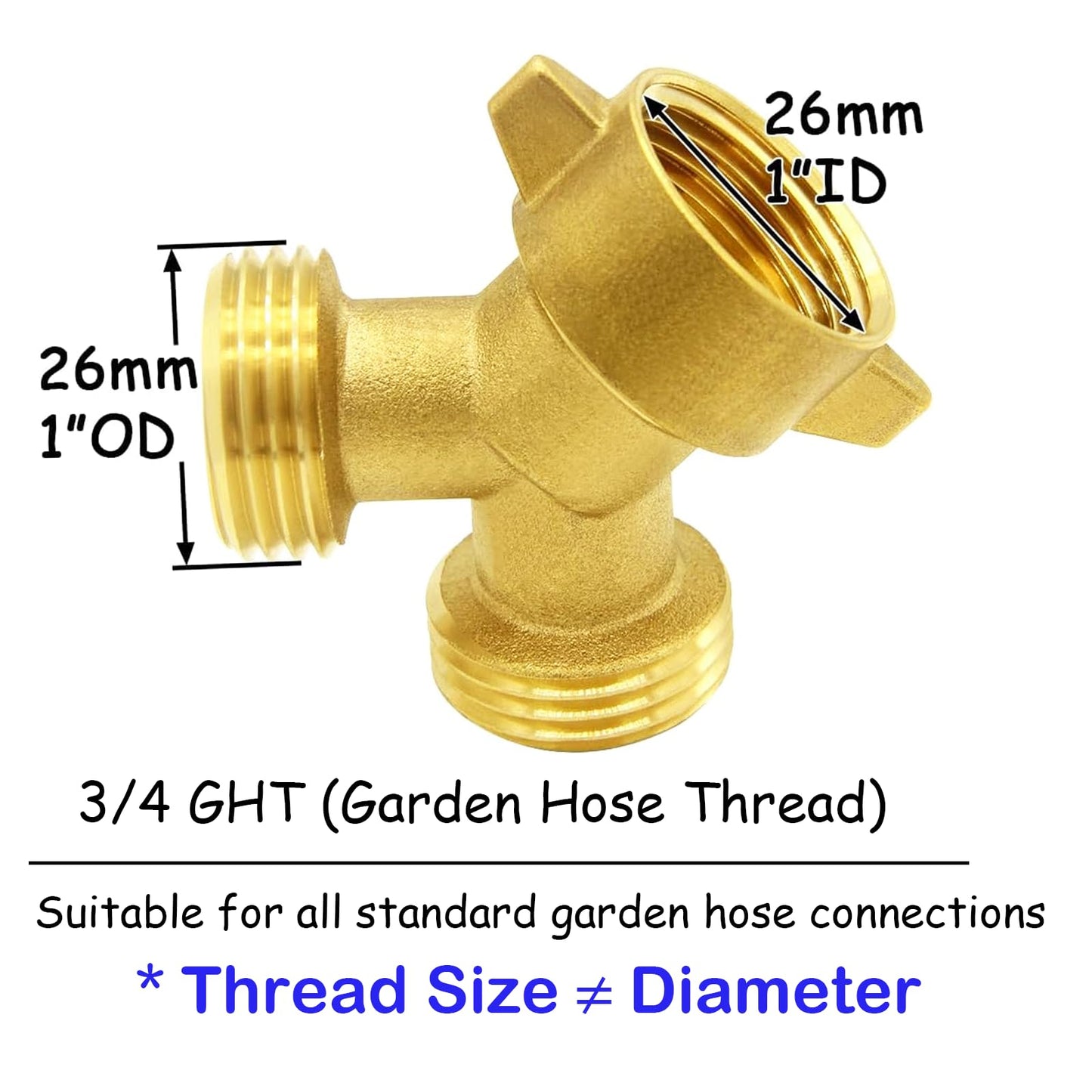 NICOLEKAY 2PCS Brass 3/4" GHT Garden Hose Splitter Body Backyard 2 Way Y Shaped Swivel Connector Threaded Pipe Fitting Coupler Adapter with Washer