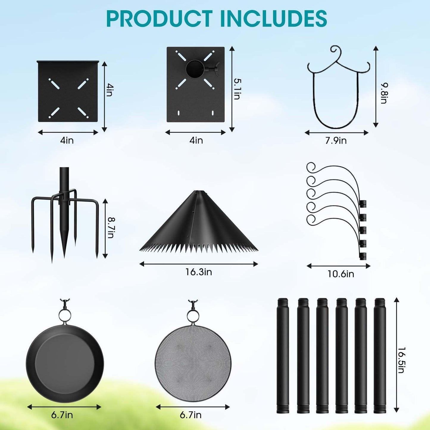 MQHUAYU 108 Inch Bird Feeder Pole Squirrel Proof, Heavy Duty Bird House Pole, Adjustable Bird Feeder Stand with 5 Shepherds Hooks, 2 Mental Trays, Hummingbird Swing