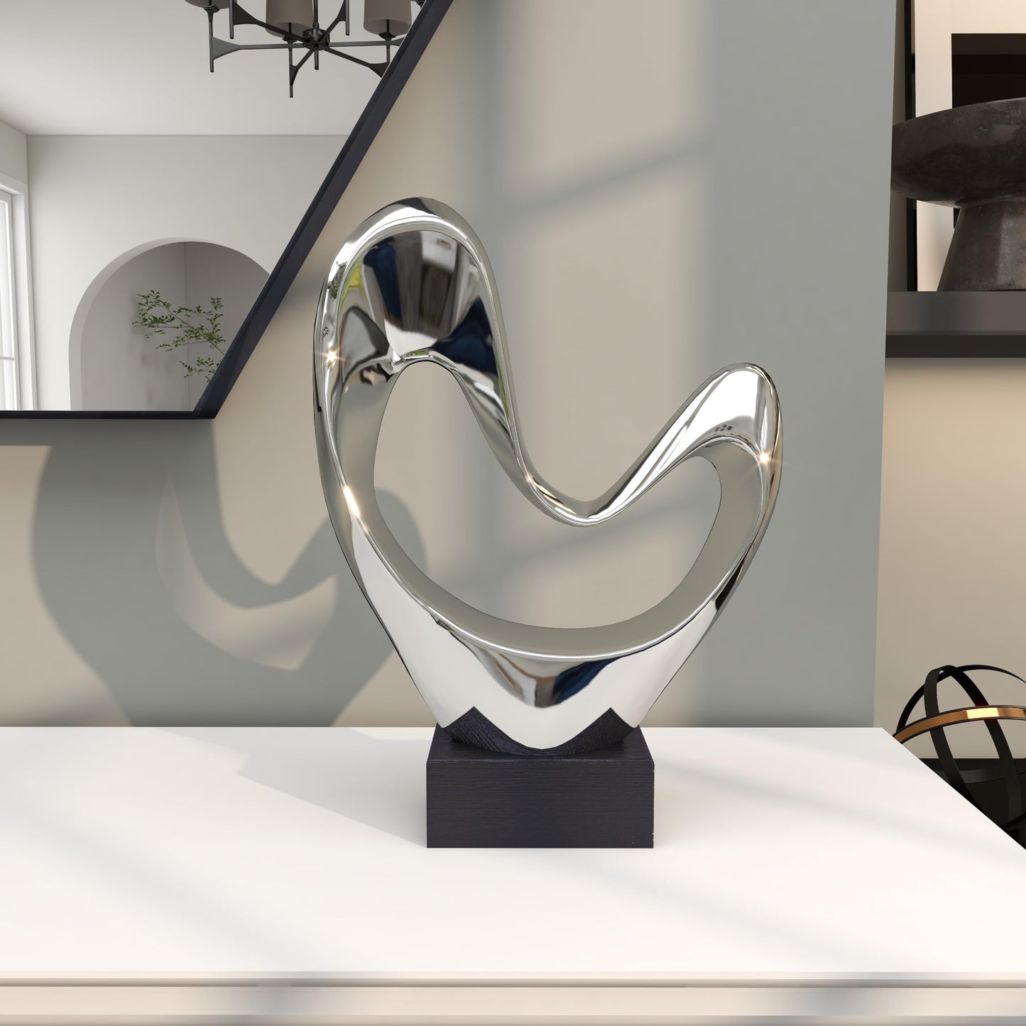 Deco 79 Polystone Abstract Decorative Sculpture Heart Home Decor Statue with Black Base, Accent Figurine 10" x 5" x 14", Silver