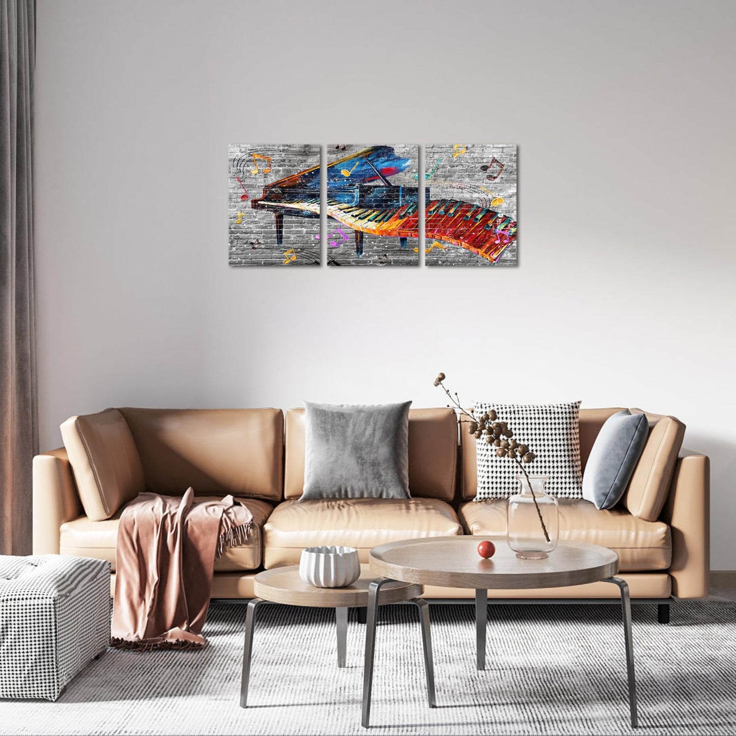 Biuteawal 3 Panels Piano Wall Art Musical Theme Painting Abstract Colorful Piano Keys Pictures Prints Music Room Decor Framed Ready to Hang
