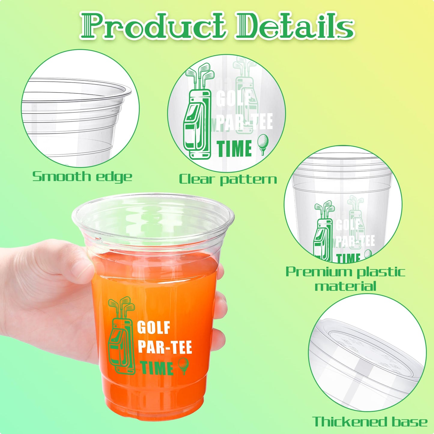 Kochorie 120 Pieces Golf Party Disposable Plastic Cups Bulk 16 Ounces Let's Par-Tee Clear Golf Cups for Themed Holiday Supplies Favors