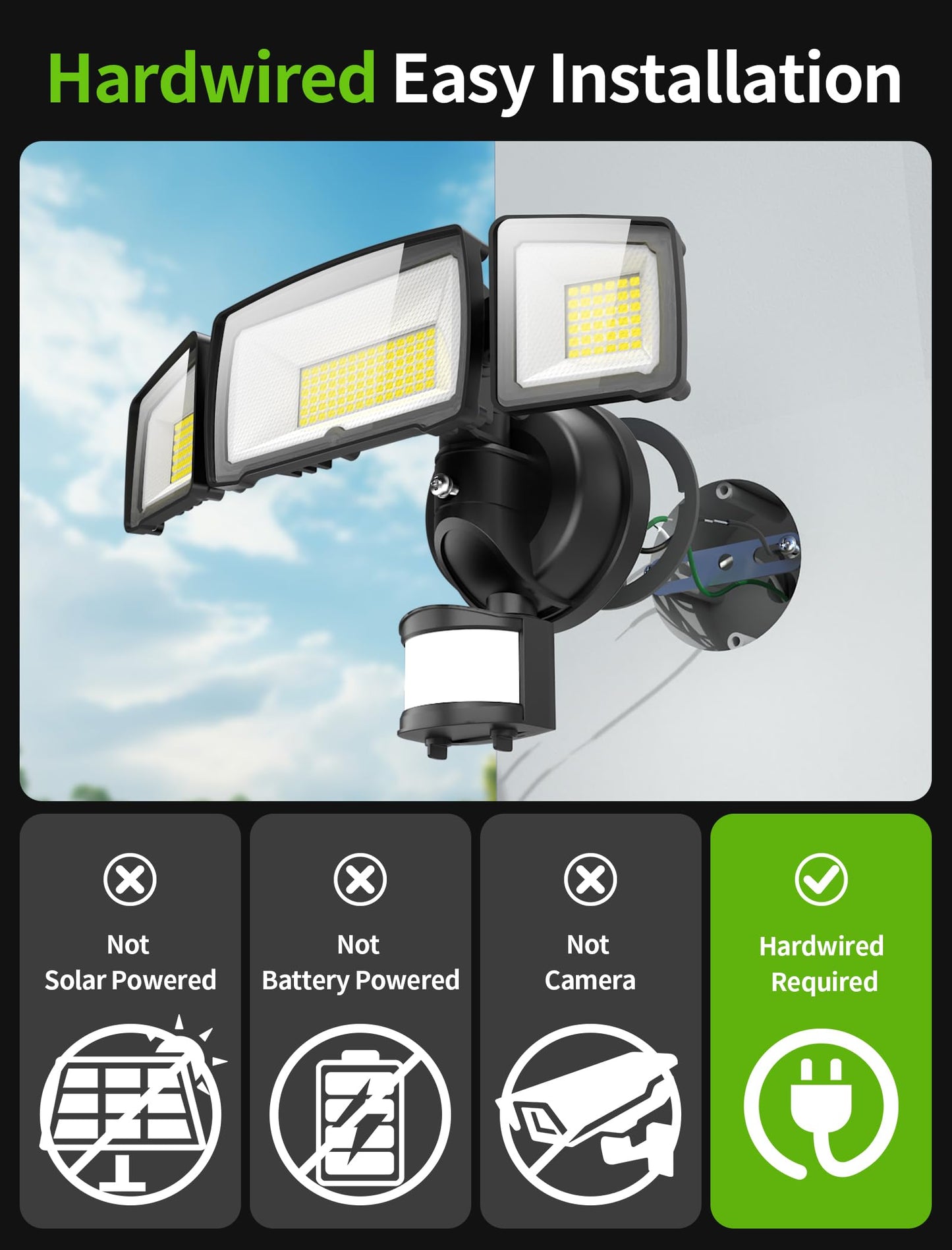 MAGAGUVU 100W LED Security Lights, 11000LM Hardwired Flood Lights with Remote Control, Motion Sensor Outdoor Lights, 3 Adjustable Heads, IP66 Waterproof, Dusk to Dawn Outdoor Lighting for Yard Garage