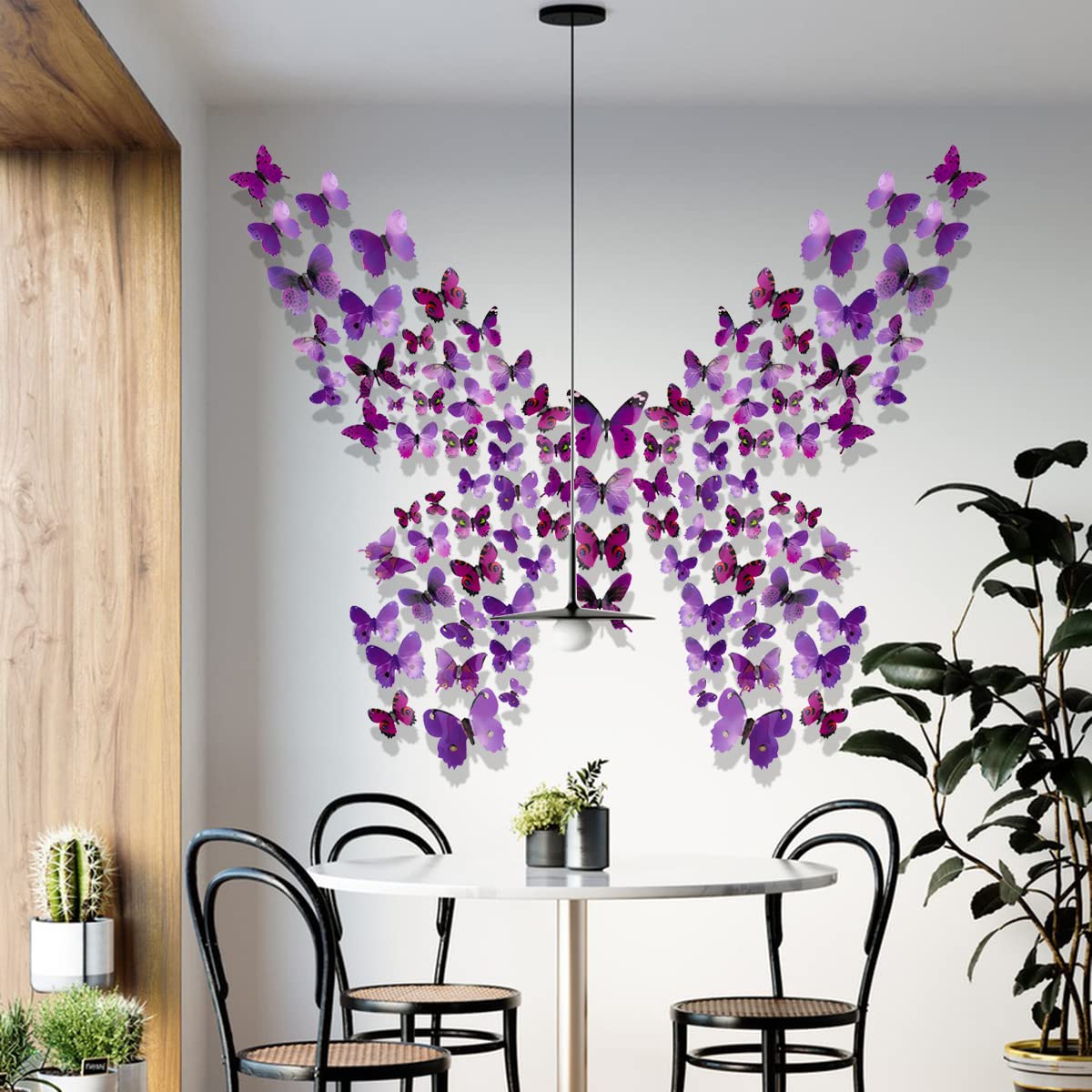 60Pcs 3D Butterfly Wall Decals Purple Butterflies Wall Decor 3 Sizes Waterproof Butterfly Wall Stickers for Home Office Living Room Bedroom Birthday Party Decoration