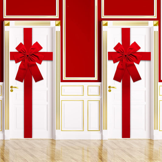 gisgfim 2pcs Christmas Cabinet Door Ribbon Big Red Bow Large Door Lace Christmas Tree Bow Holiday Decorations Christmas Front Door Party Supplies