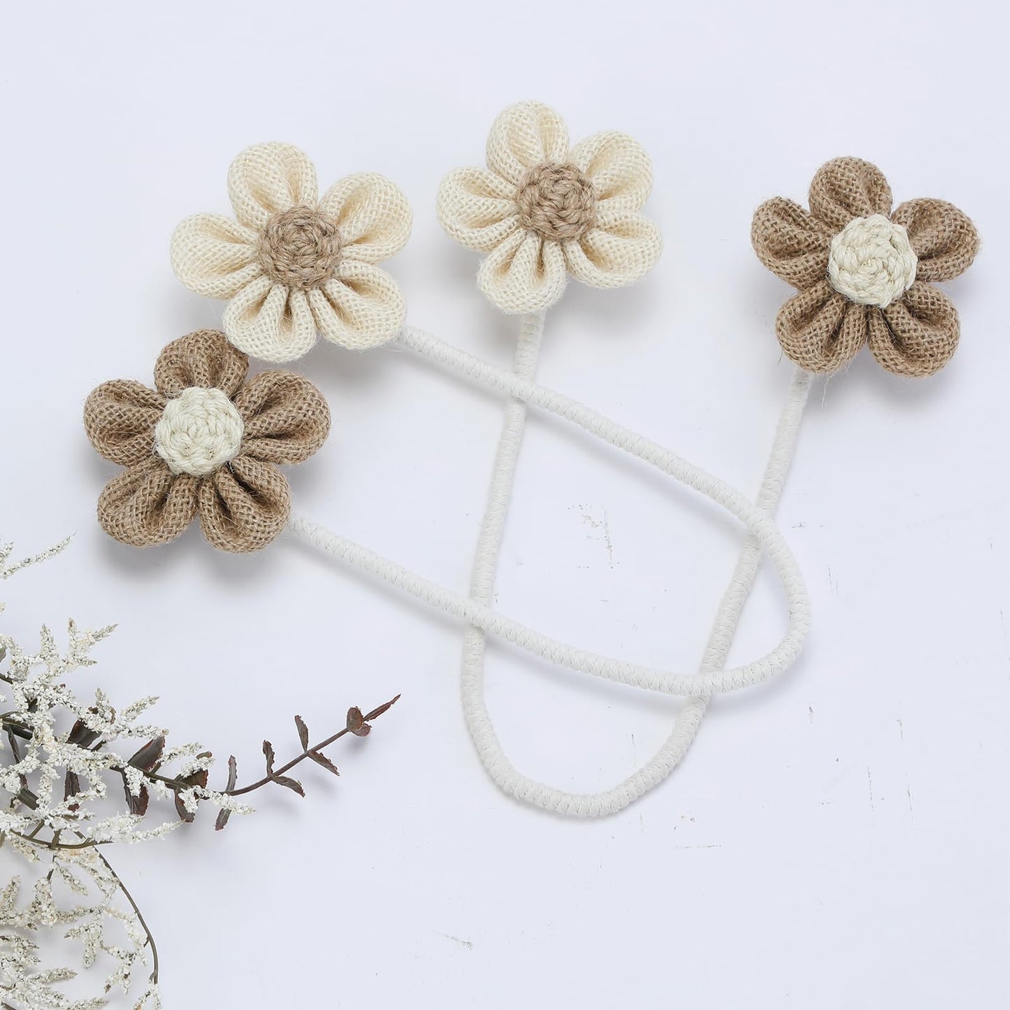 KLOGTSIND Flower Curtain Tiebacks, 2 Pack Boho Curtain Ties Elegant DIY Curtain Holdbacks, Decorative Window Drape Twist Tie Backs for Bedroom Decor, Nursery Decor, Farmhouse Decor
