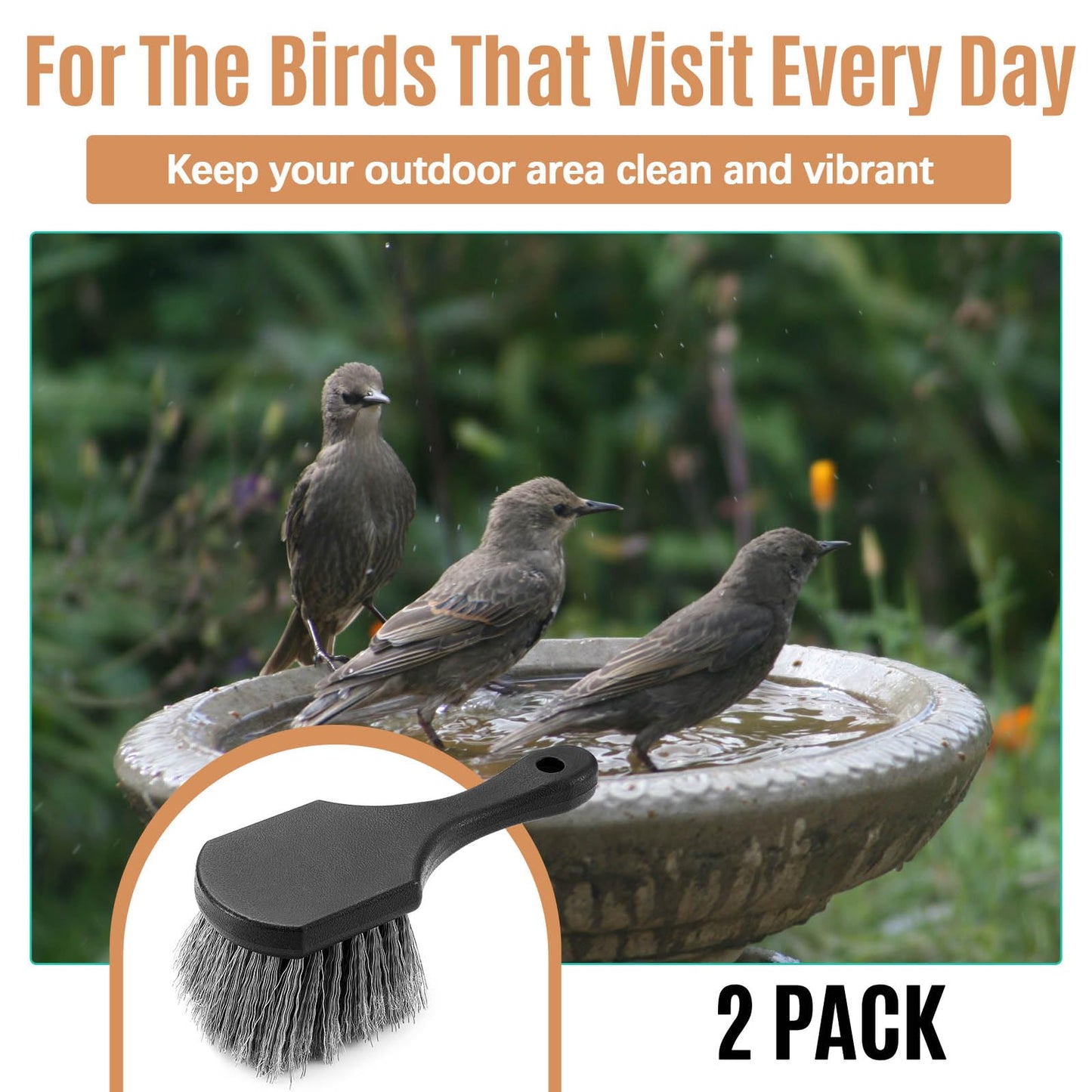 CroBlissful 2 Pcs Bird Bath Cleaning Brush Hard Bristle Stiff Bristle Brush with Plastic Handle Utility Scrub for Bird Feeder Bath Accessories Fountain Outdoor Cleaning(Gray)