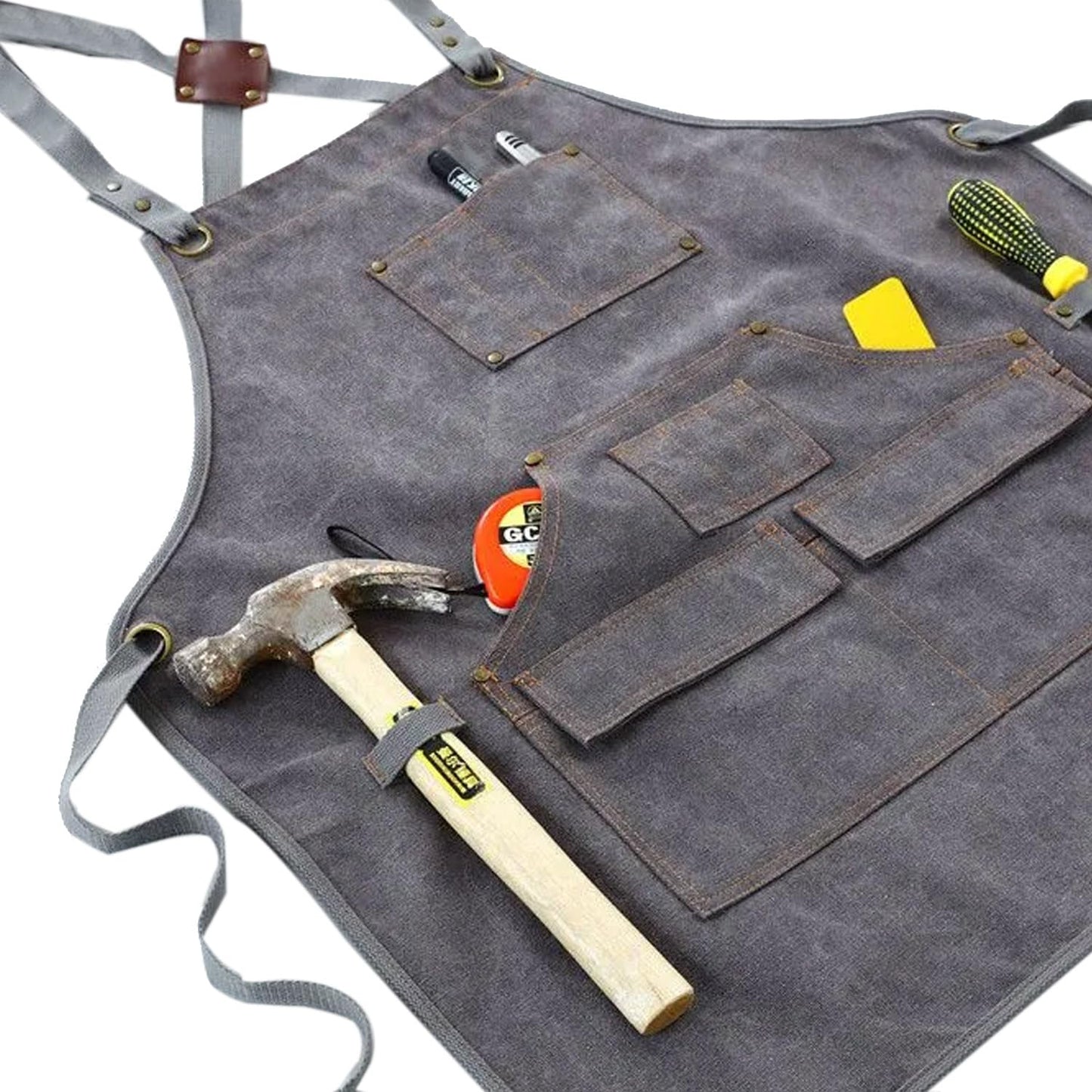 Ziurfys Kitchen Apron Canvas Cross Back Waterproof Oil Repellent Heavy Duty Gardening Apron with Large (Gray 1 pack)
