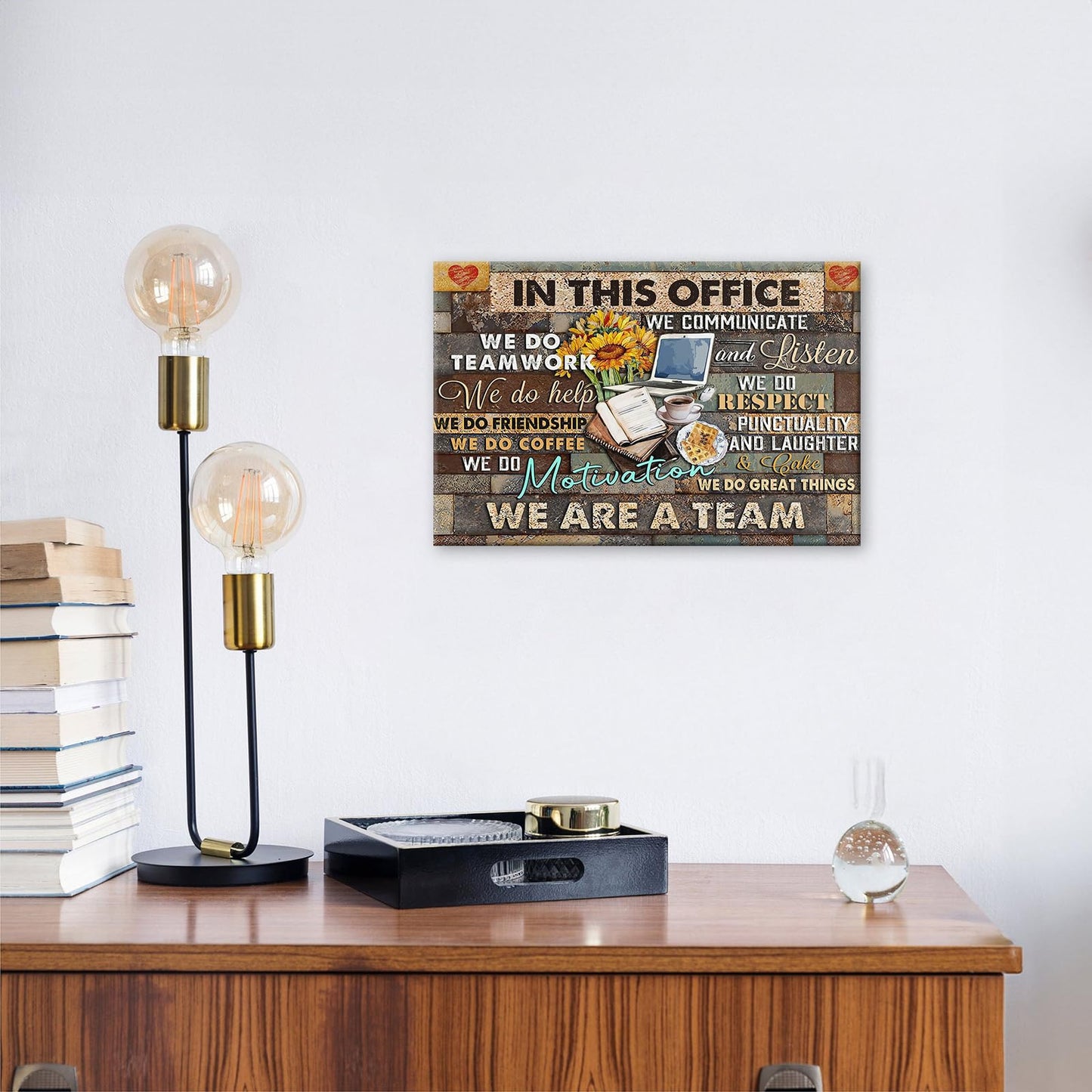 Yaasmolaa Inspirational Wall Art Canvas Print, Motivational Quotes, Modern Office, Sunflower, Teamwork, 16x12in