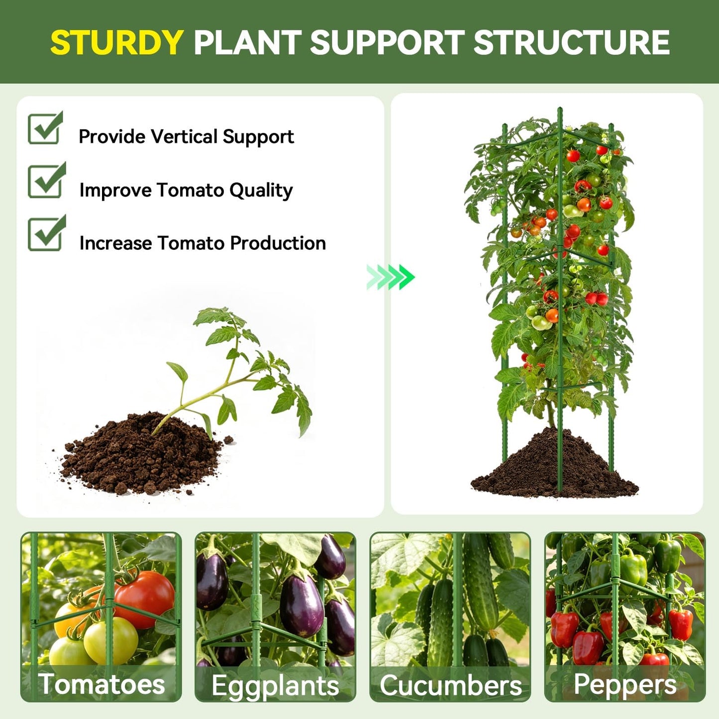 Halatool 6 Pack Tomato Cages for Garden Plant Support Stakes, 48 Inch Adjustable Tomato Trellis for Pots & Raised Garden Bed, Tomato Cage for Climbing Plants Eggplant Pepper Cucumber Bean Outdoor